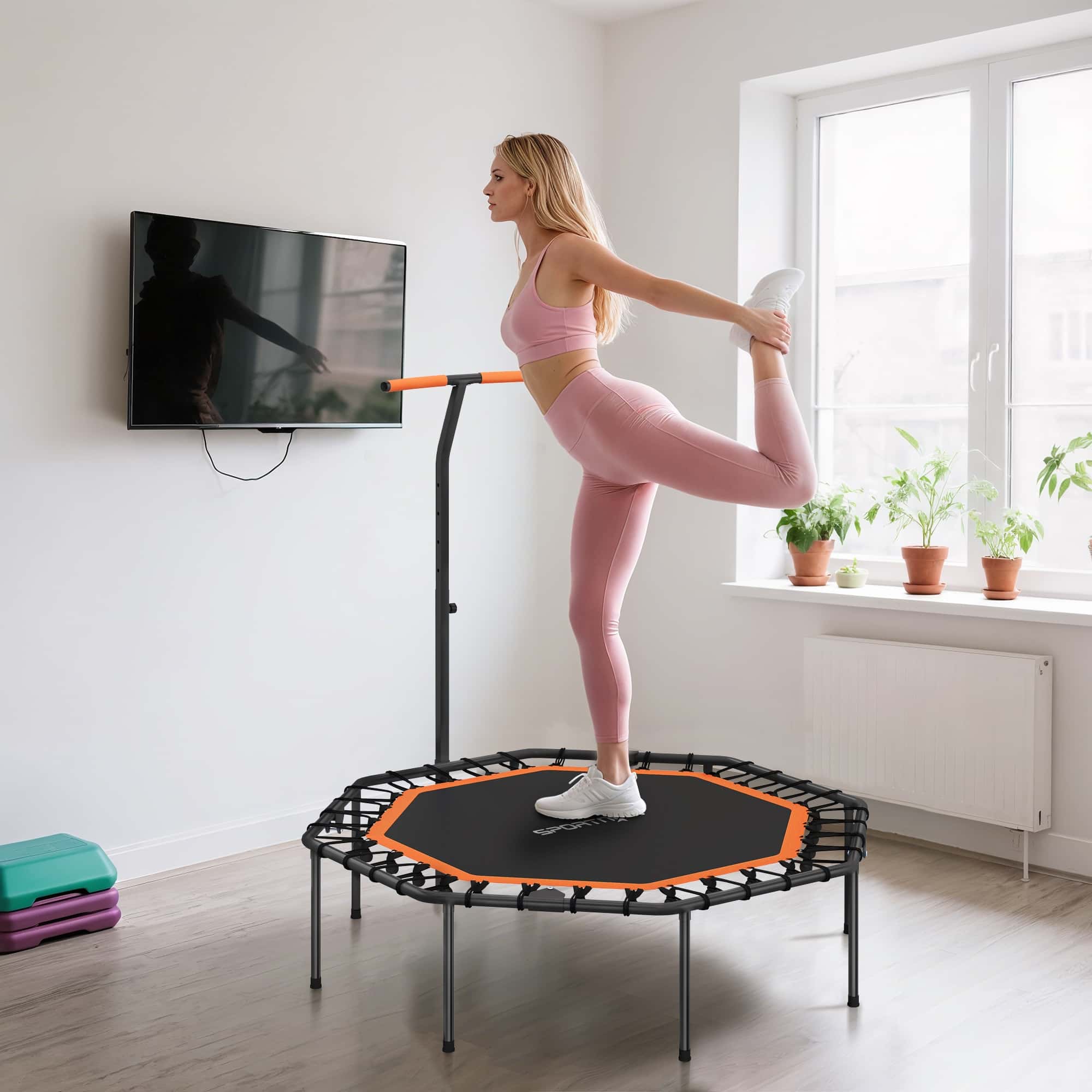 4goodz Fitness Trampoline voor binnen - Rebounder met verstelbare Handgreep - Oranje 4goodz Fitness Trampoline voor binnen - Rebounder met verstelbare Handgreep - Oranje