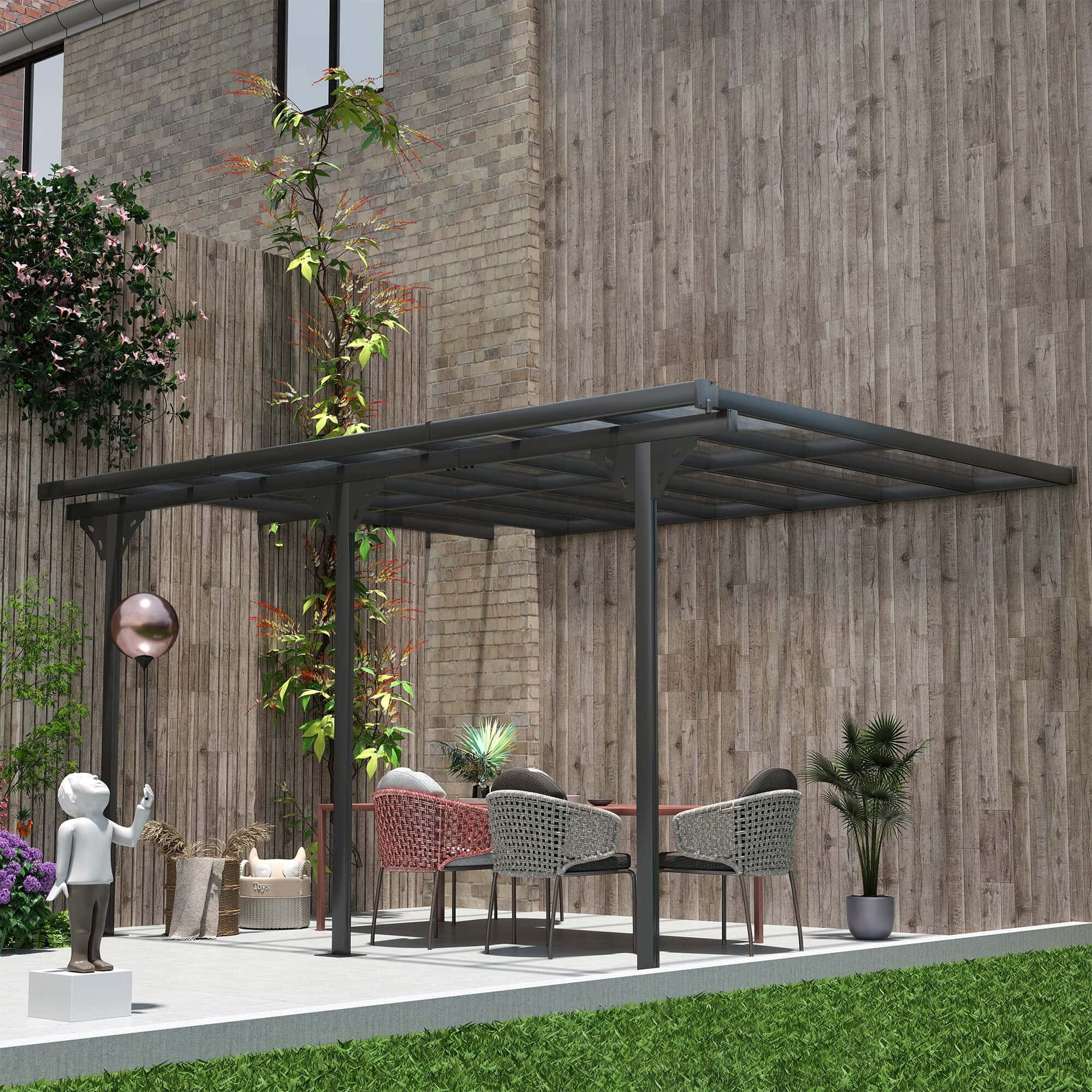 4goodz Terrasoverkapping in hoogte verstelbaar aluminium 4 x 3 m - grijs