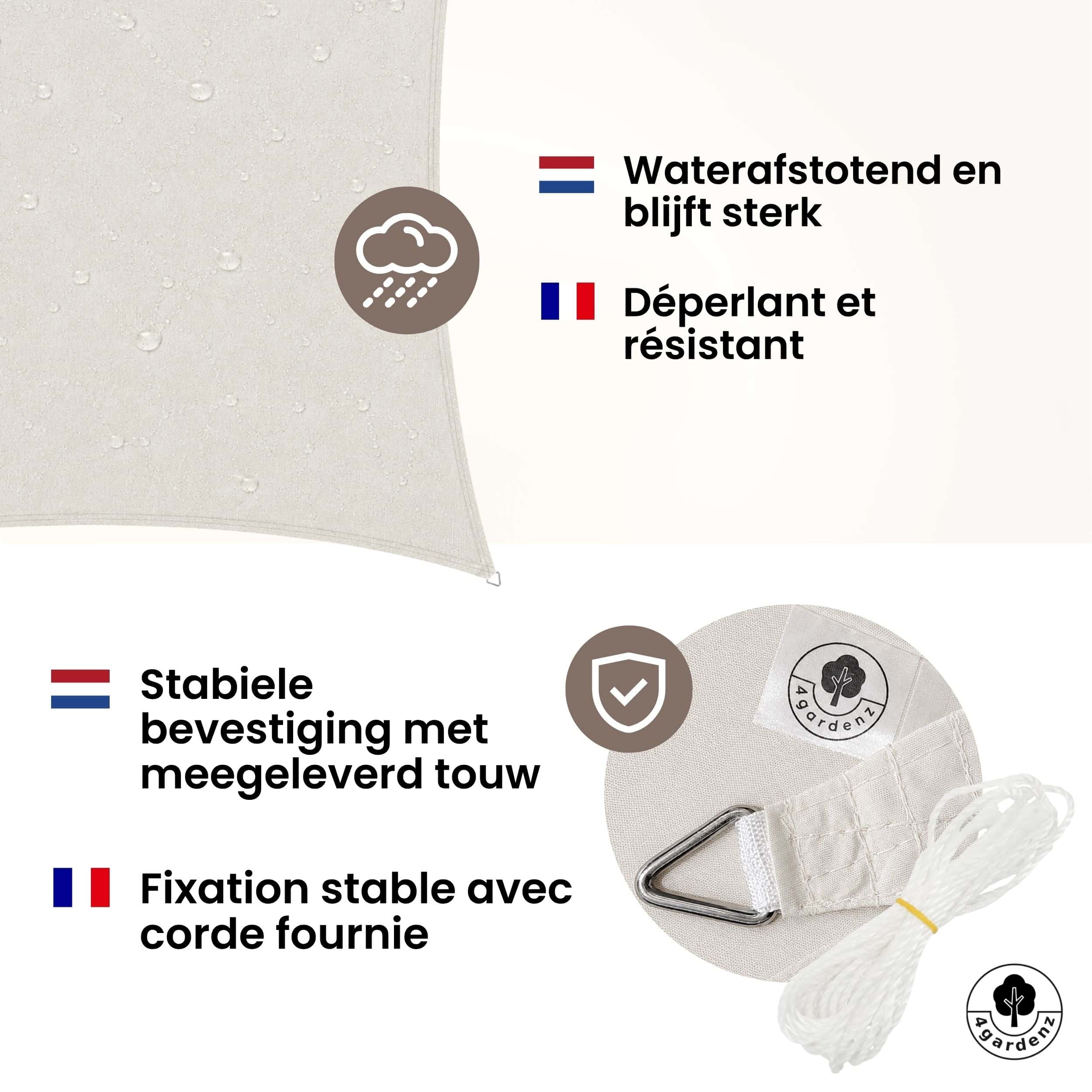 4gardenz Schaduwdoek Waterafstotend Vierkant 5x5 mtr - Crème