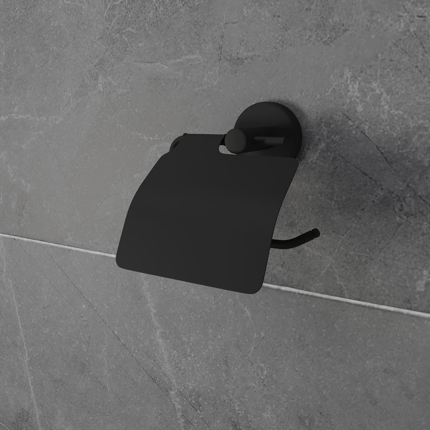 4bathroomz® Oslo toiletrolhouder met klep - WC rolhouder - Zwart