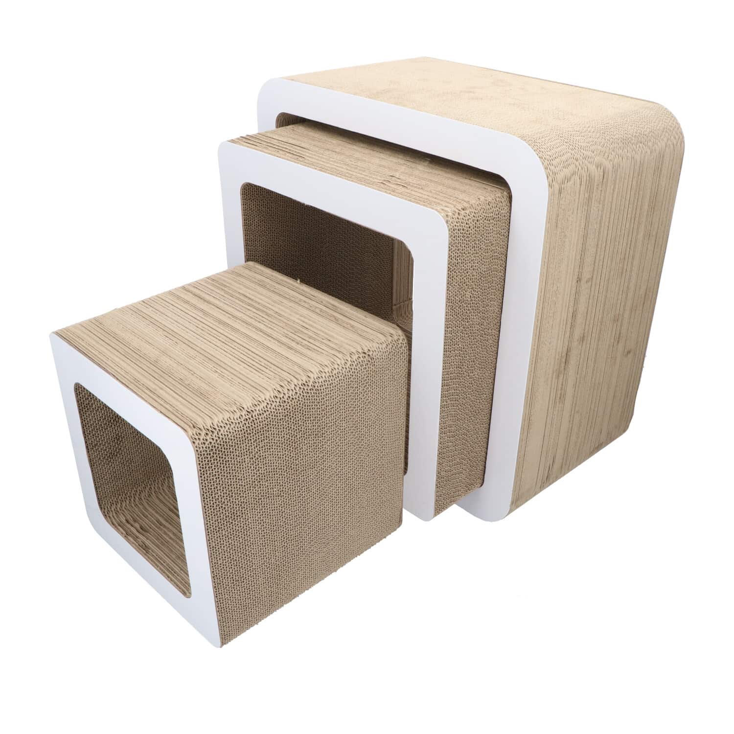 4animalz® Cube White - 3-delige set Kartonnen Krabpaal - 45cm - Wit