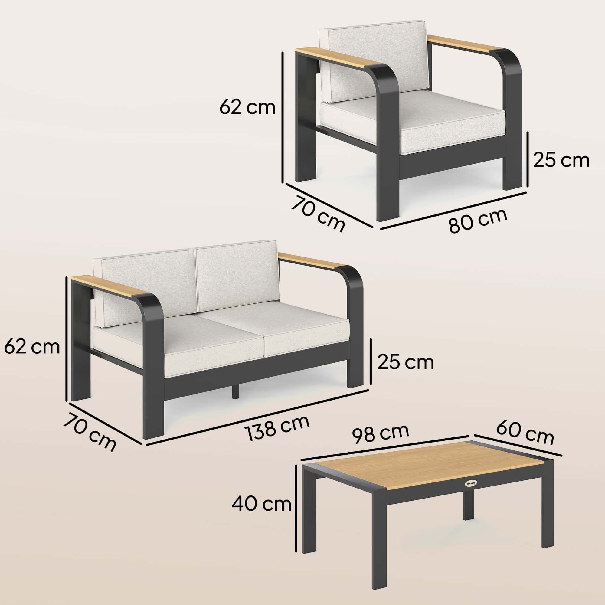 4goodz Tuinmeubelset Aluminium voor 4 personen met bijzettafel - waterafstotend - extra diep