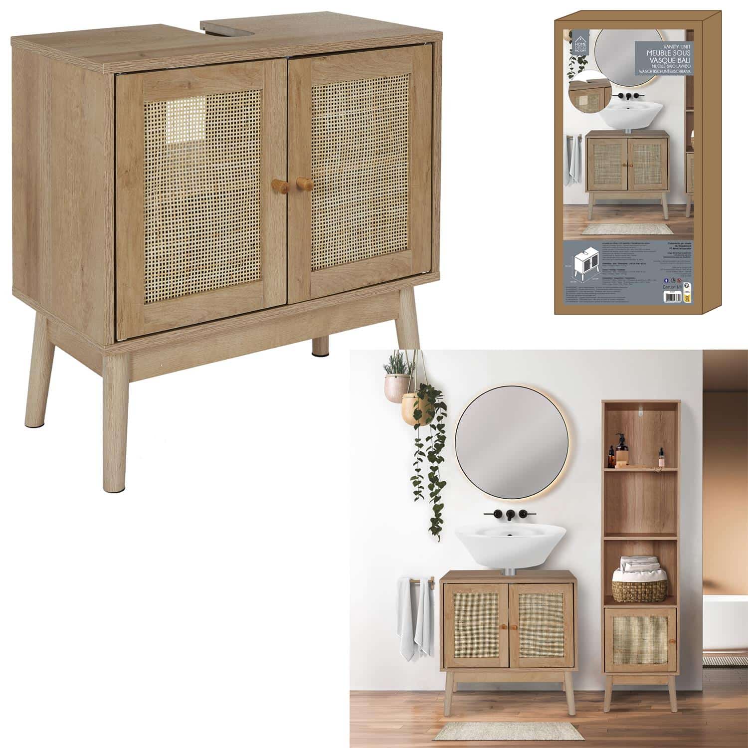 Badkamermeubel-set Bali - Combinatieset Wastafelonderkast + Kolomkast hoog