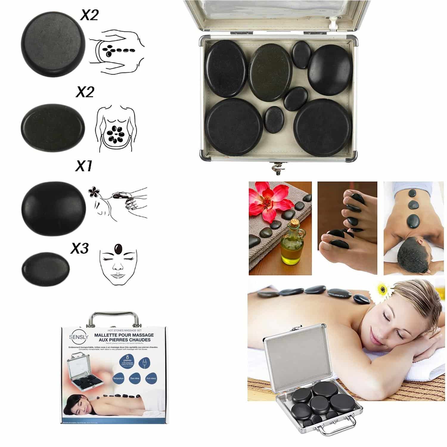 Hotstone Massage Stenen-set met Verwarming in Koffer Hot Stone