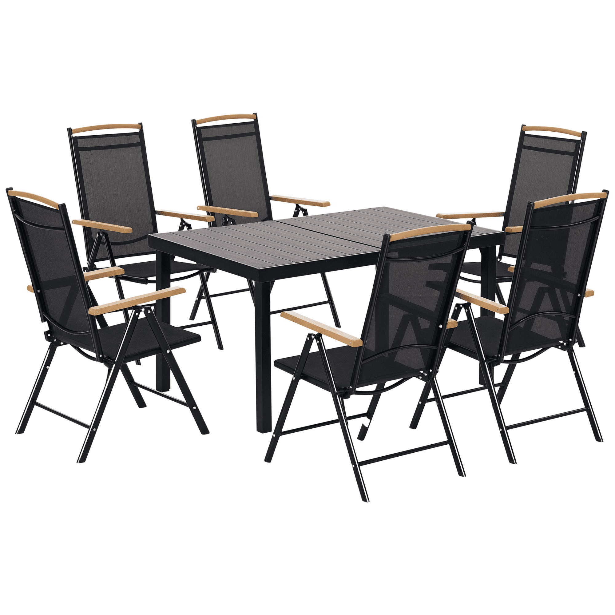 4goodz Tuintafelset 1 tafel en 6 stoelen tuinmeubelset - zwart