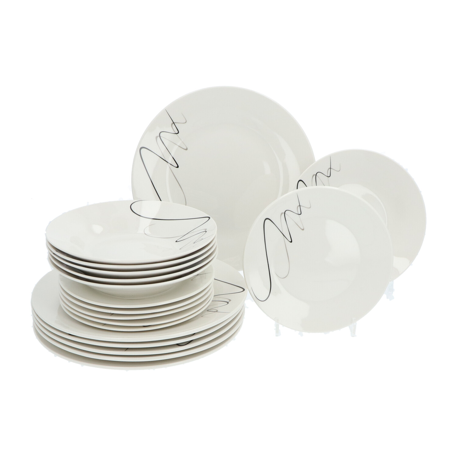 Luzzo® Pica 18-delige Serviesset 6-persoons Wit met sierlijke strepen