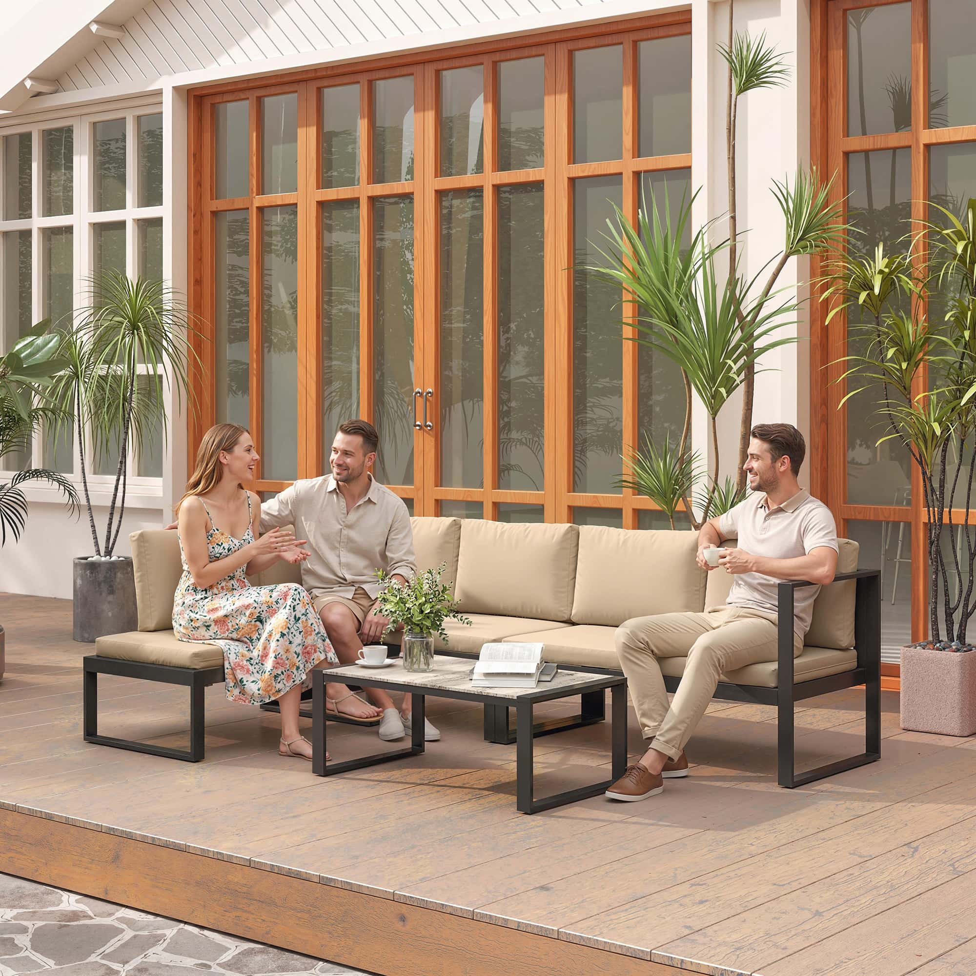 4goodz 4-5 persoons tuinloungeset met kussens en een salontafel - Khaki