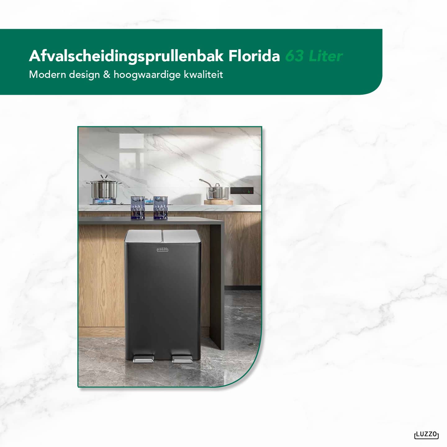 Luzzo® Florida Afvalscheidingsprullenbak Pedaalemmer 2x30 Ltr - Zwart