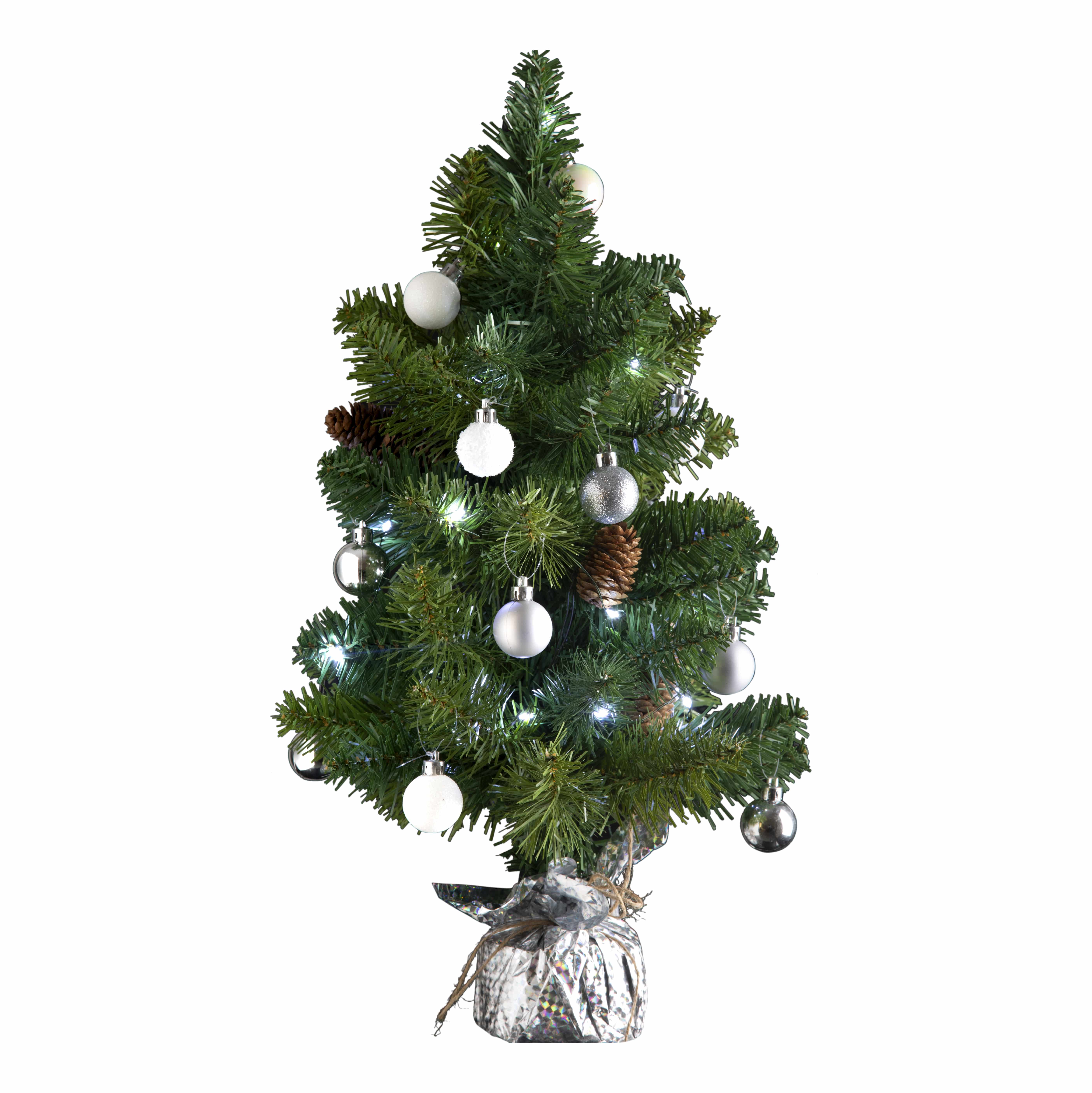 4goodz Kunstkerstboom LED Verlichting en versiering 50cm - Zilver/Wit