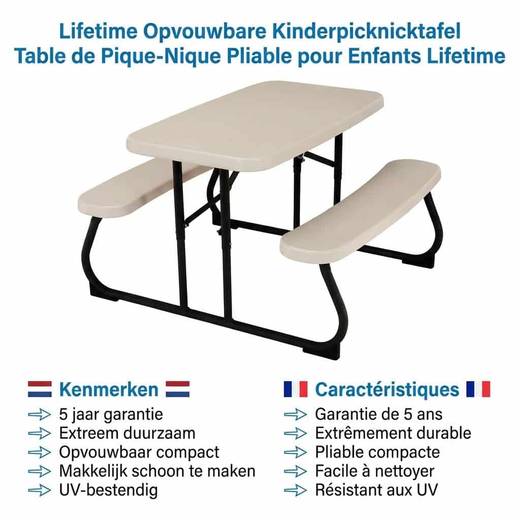 Lifetime® Kindertafel Opvouwbaar - Picknickset voor binnen en buiten - Creme