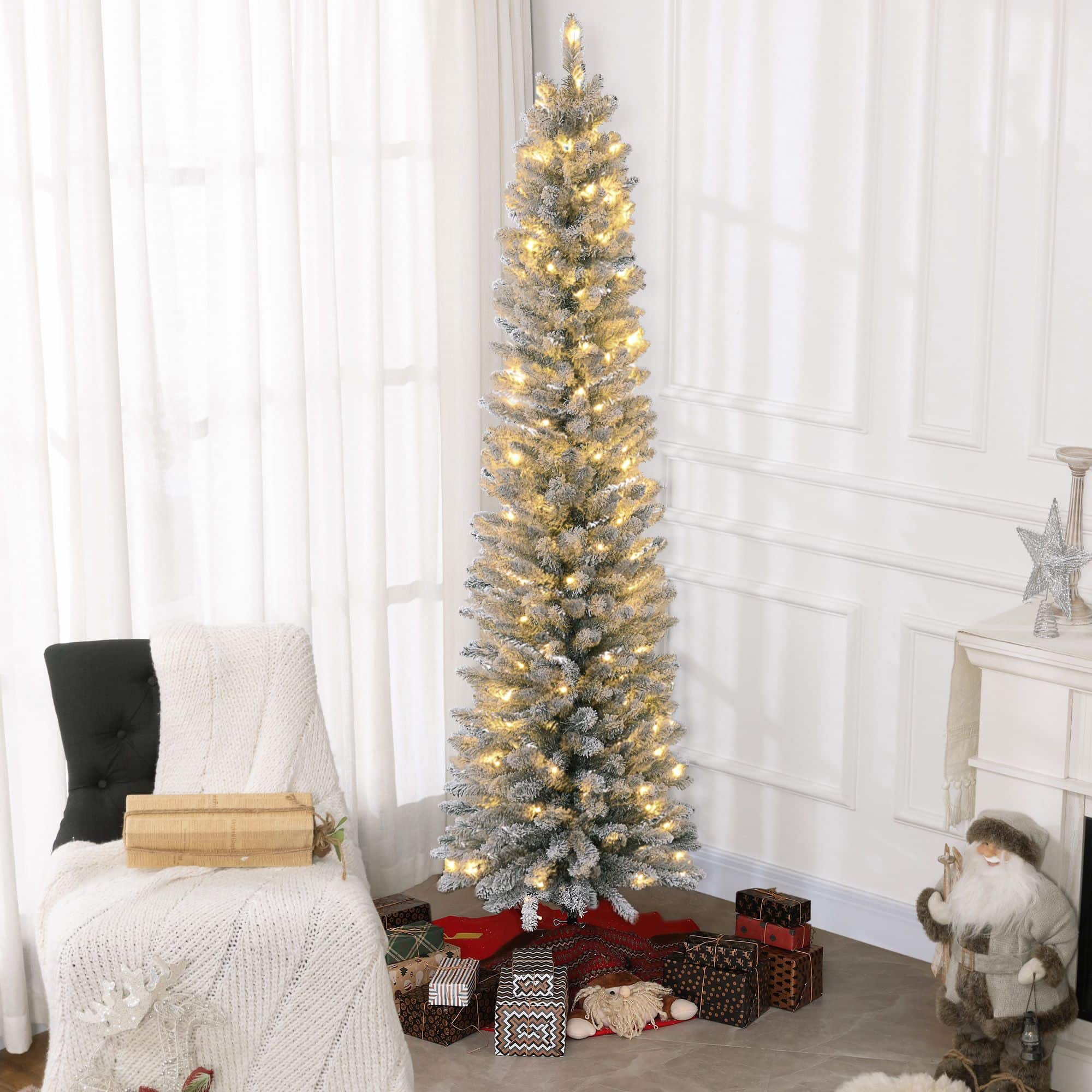 Homcom Kerstboom met Sneeuw met LED Verlichting Ø57 - 210 cm - Metalen voet
