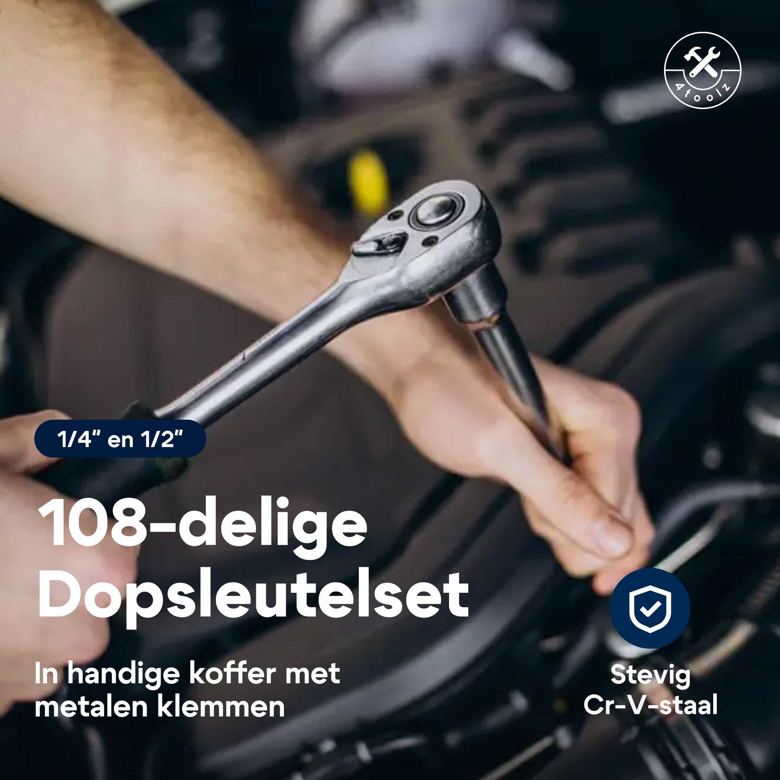4toolz ® Doppenset 108-delig in Koffer - 72 tands Ratels 1/2&quot; en 1/4&#039;&#039; Doppen en Bit-set
