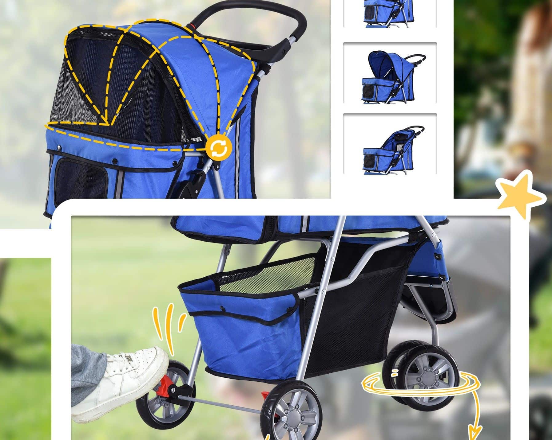 4goodz Luxe Hondenkar Hondenbuggy met Verstelbare Stuurhoogte - Blauw 4goodz Luxe Hondenkar Hondenbuggy met Verstelbare Stuurhoogte - Blauw