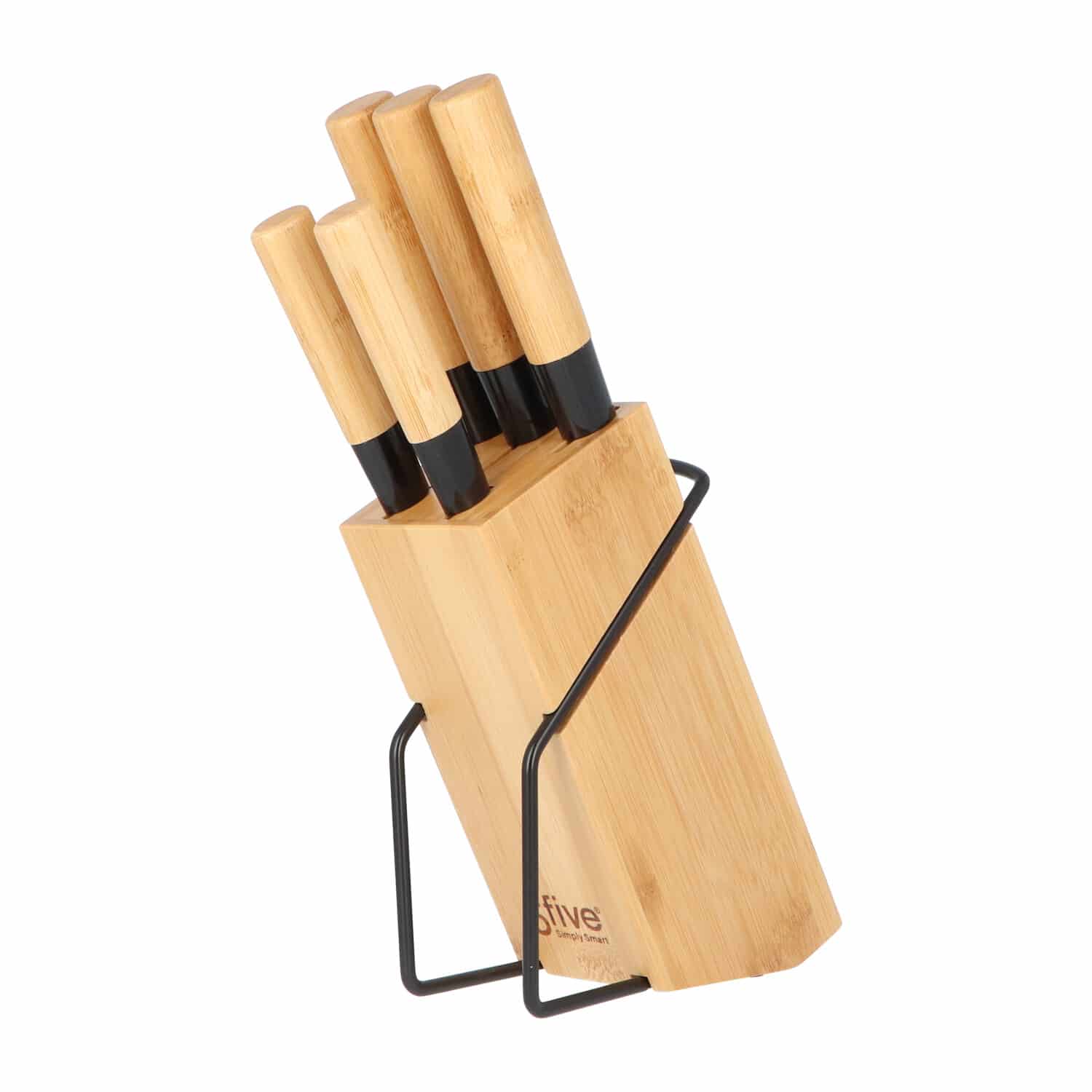 4goodz Messenblok Bamboe met 5 messen met handvat in Japanse stijl