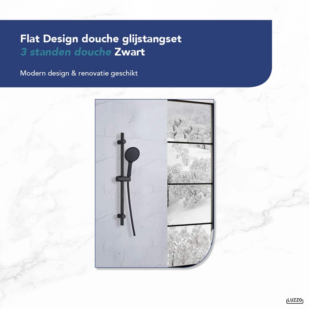Luzzo® Flat Design douche glijstangset - 3 standen douche -Zwart