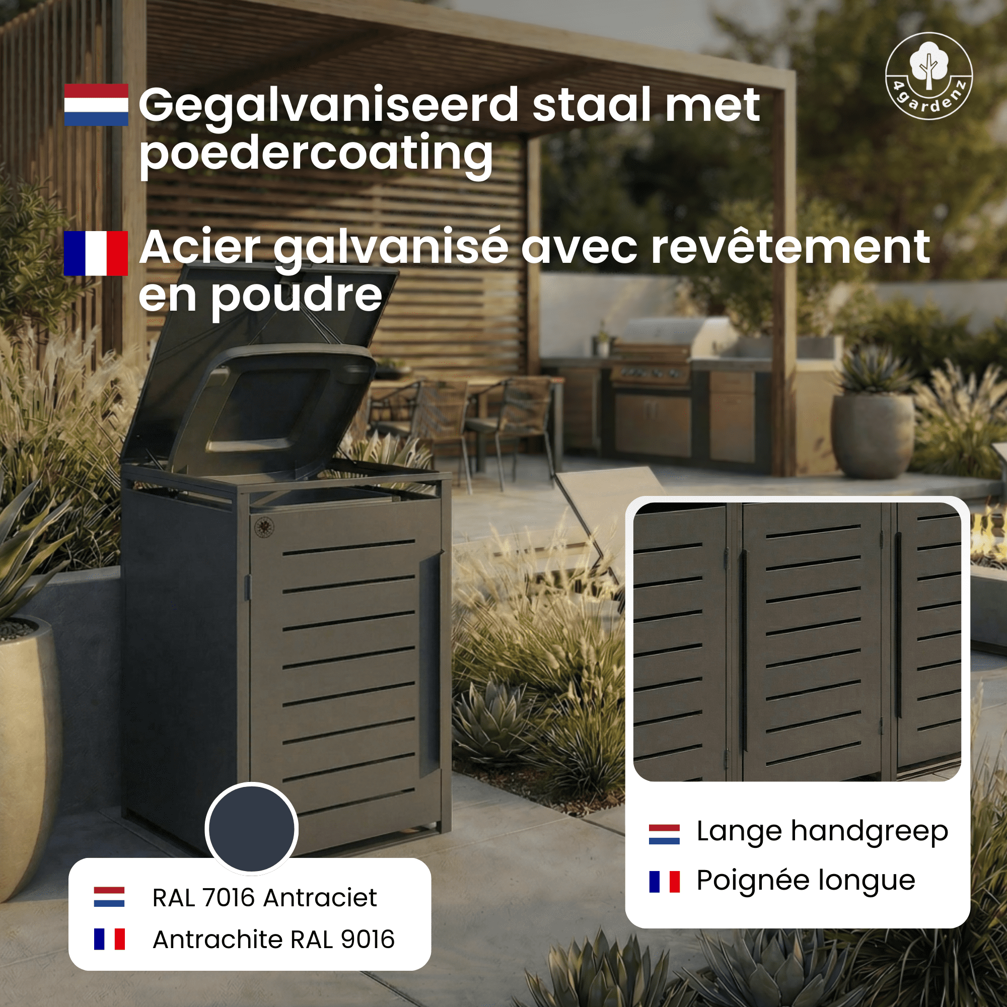 4gardenz® Slimline Kliko Containerombouw 4 Afvalbakken - Antraciet