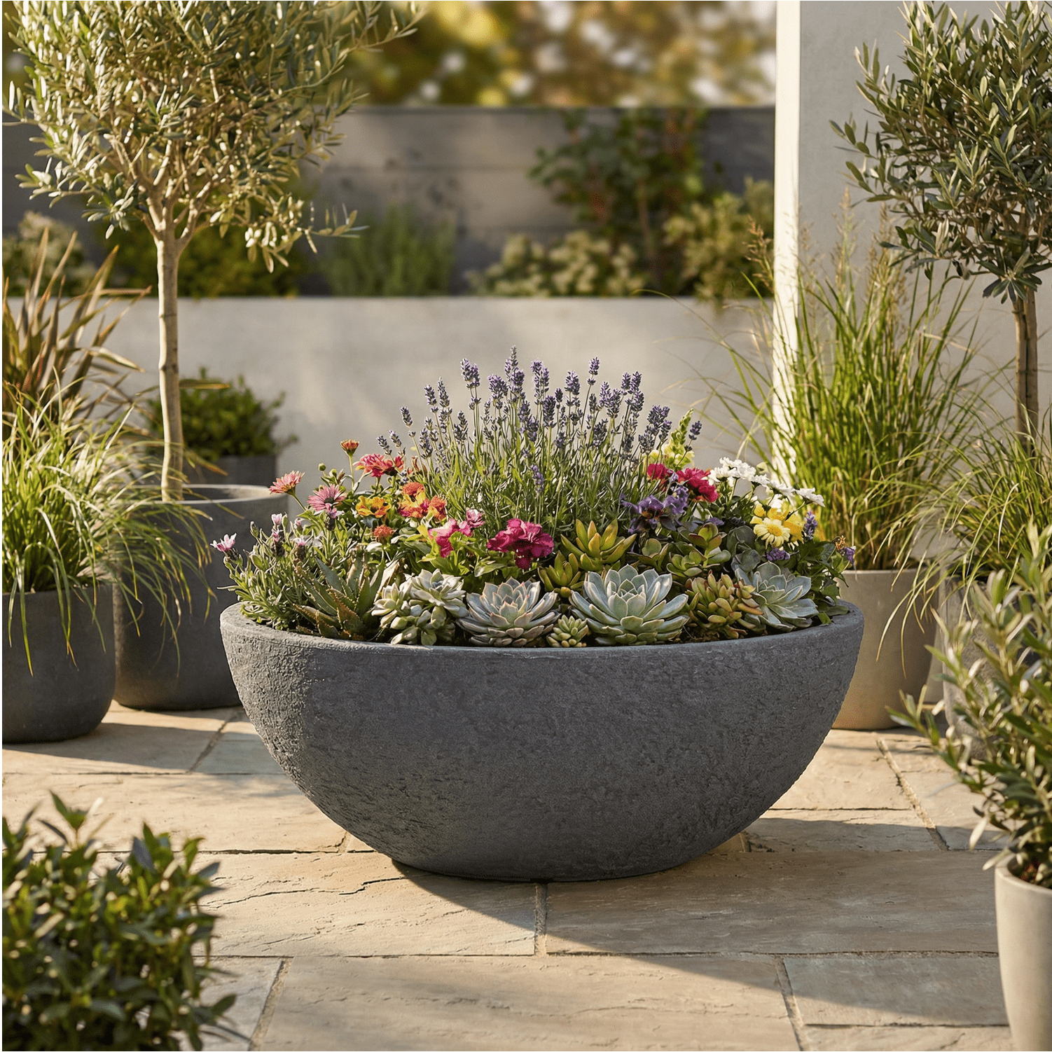 4gardenz® Stone Plantenbak Ovaal - 69x39x29 cm - Steengrijs