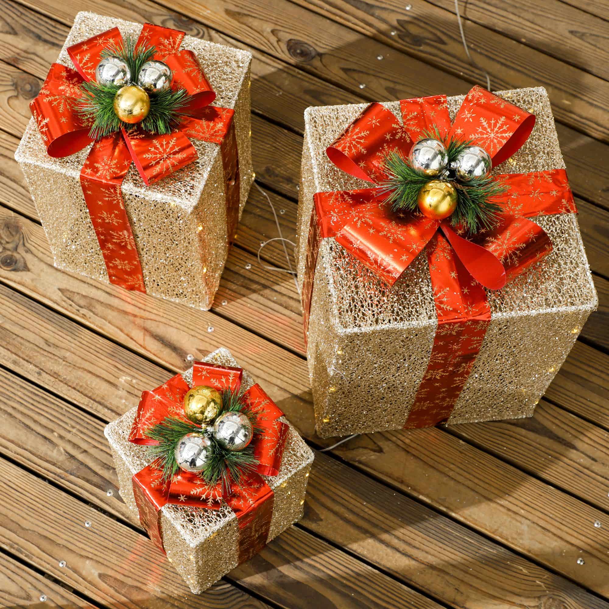 4goodz set 3st Kerstfiguur Verlichte Cadeauset met 58 LED