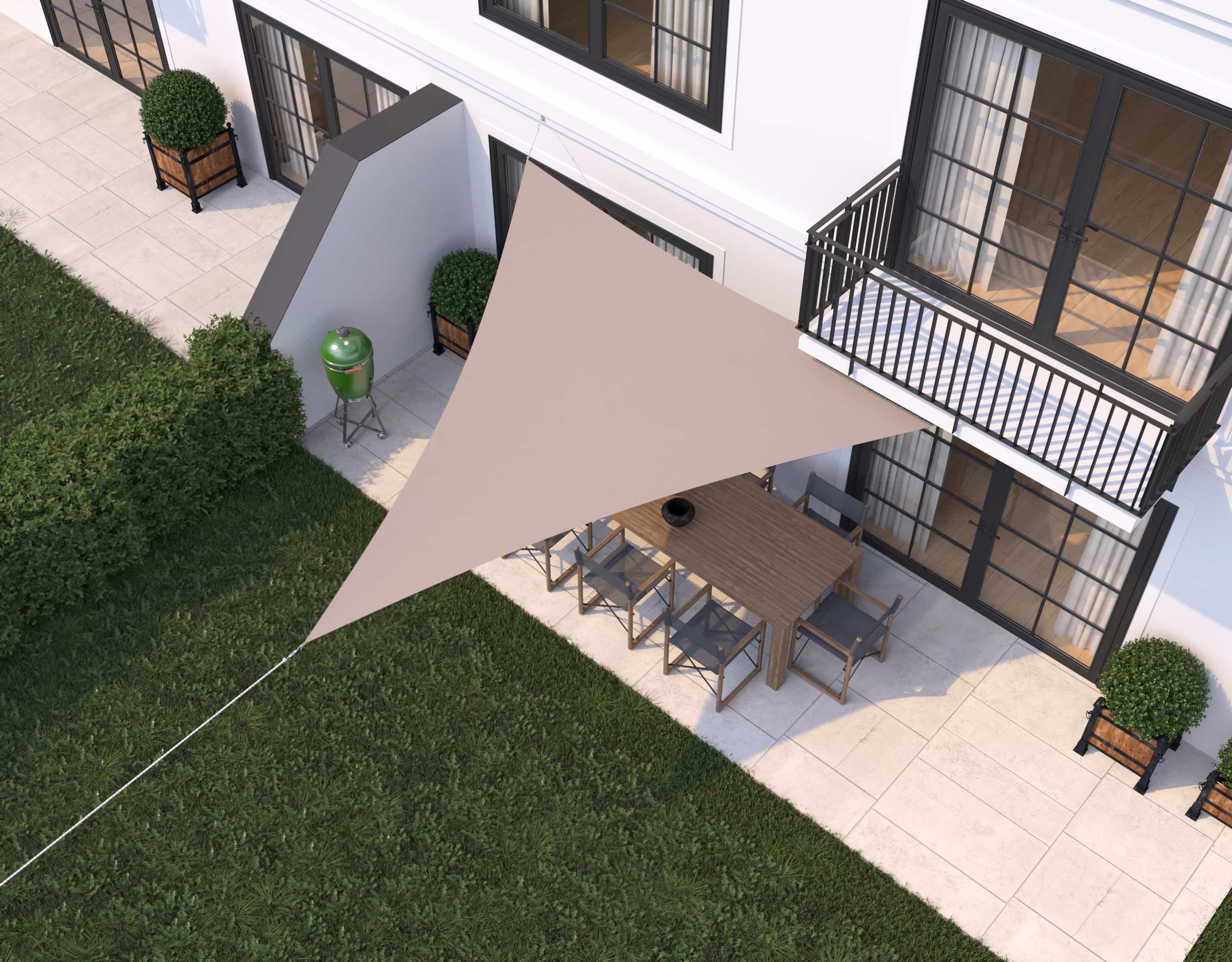 hanSe® Schaduwdoek Driehoek Gelijkbenig Waterdoorlatend 3,5x3,5x4,95 m Taupe hanSe® Schaduwdoek Driehoek Gelijkbenig Waterdoorlatend 3,5x3,5x4,95 m Taupe