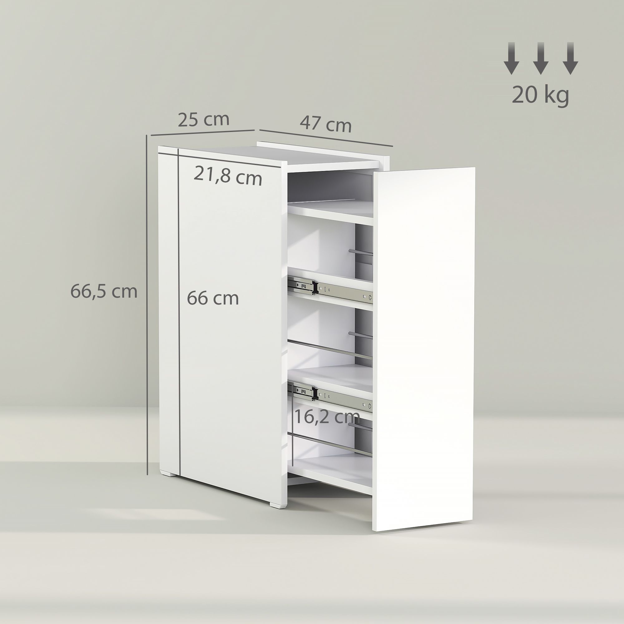 Apothekerkast Badkamerkast Vrijstaand 47x25x66 cm - Wit