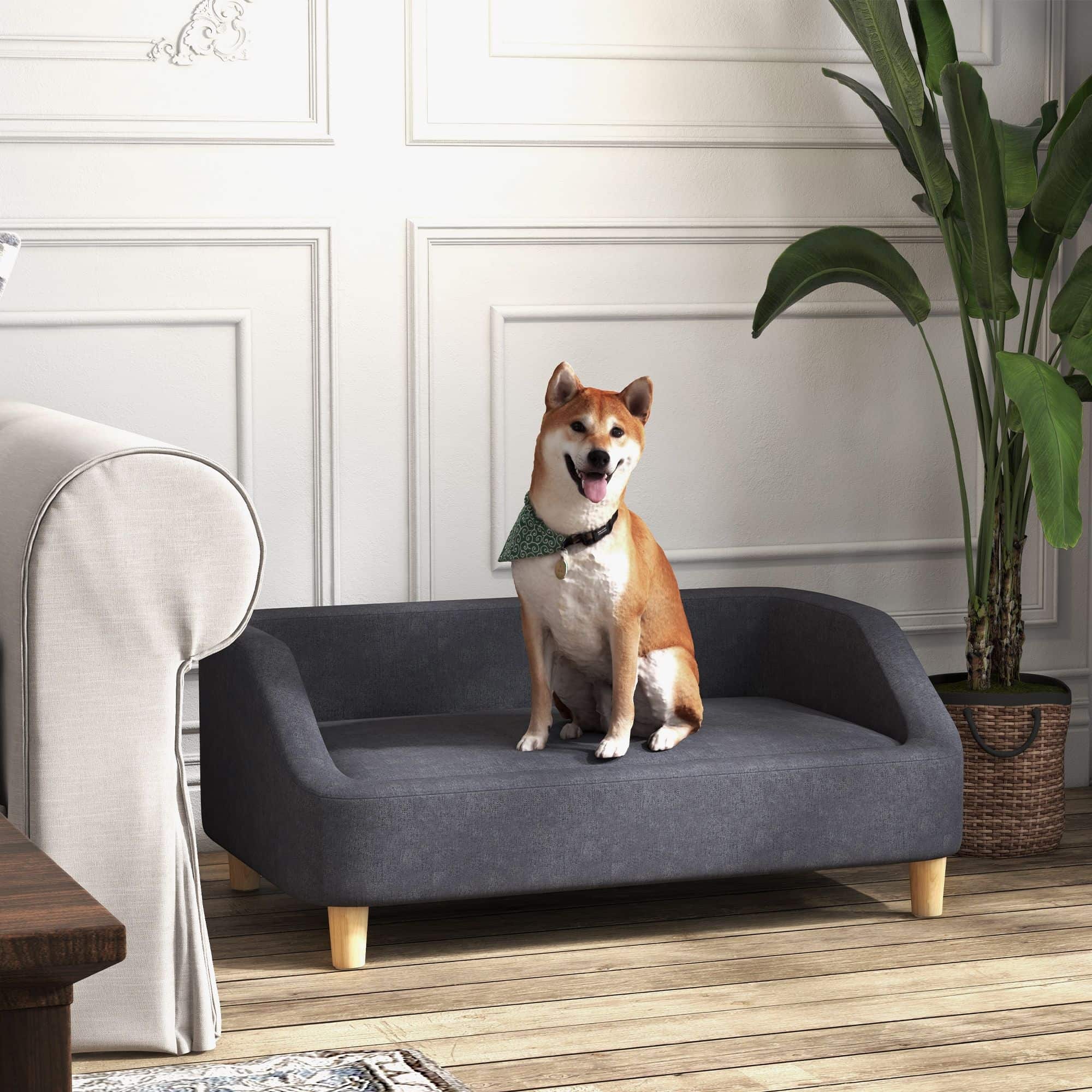Katten- en Hondenbank met houten Poten 95 x 63 x 39 cm - Donkergrijs