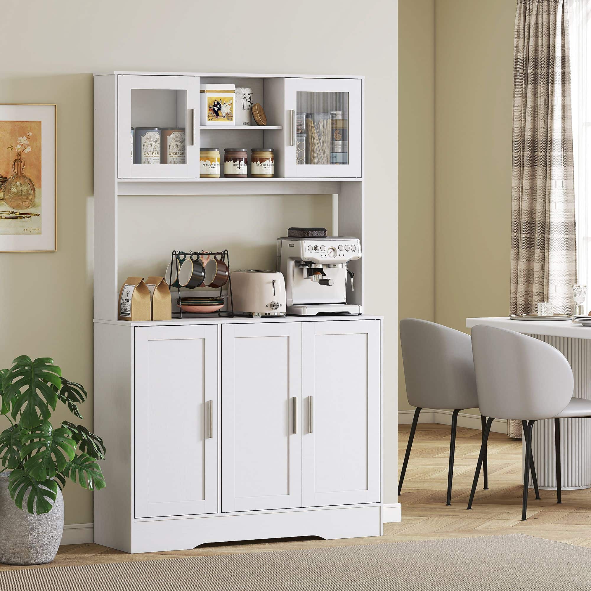 Homcom Keukenkast Scandinavisch Design met Glazen Deuren - Wit