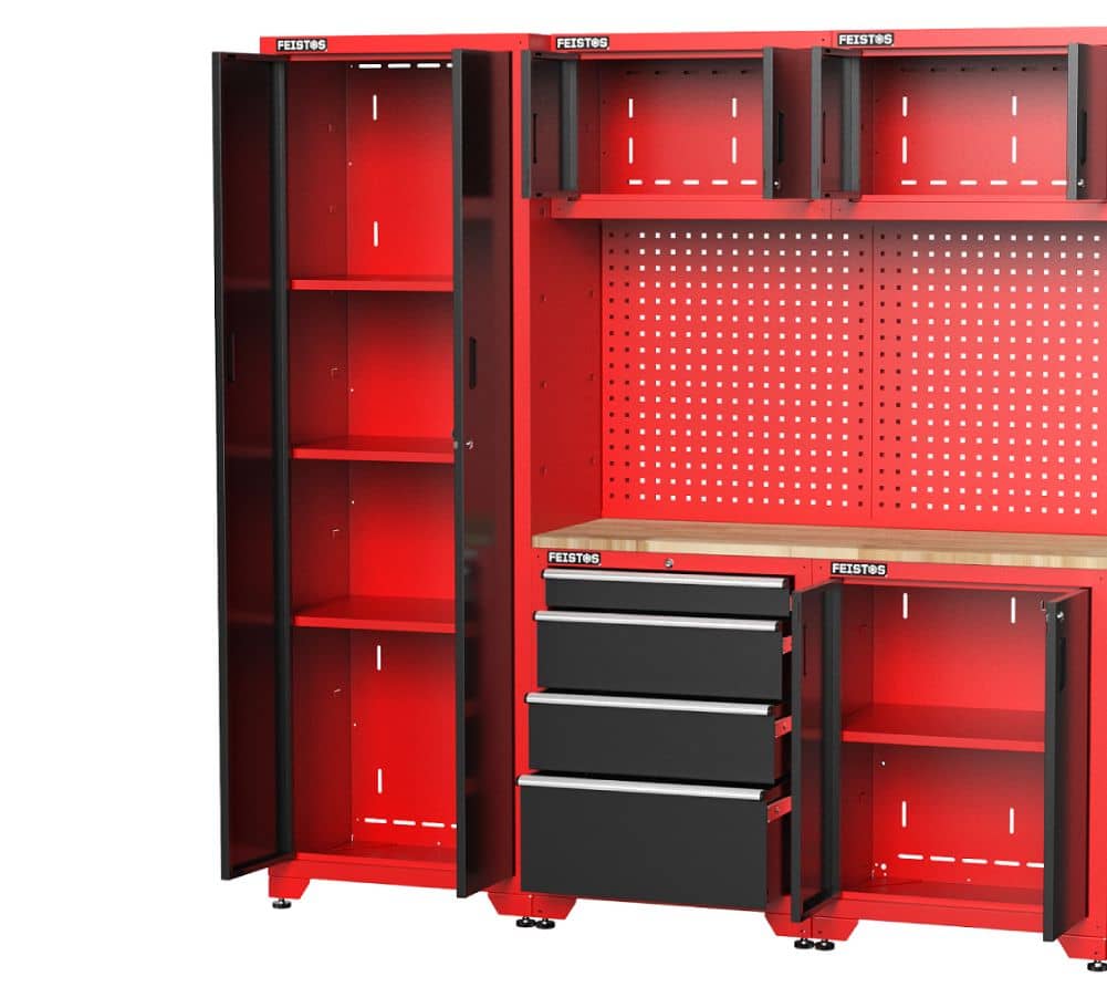 Feistos Gereedschapswand Hoge kast Juno 11 - 46x396x198cm - Zwart/Rood