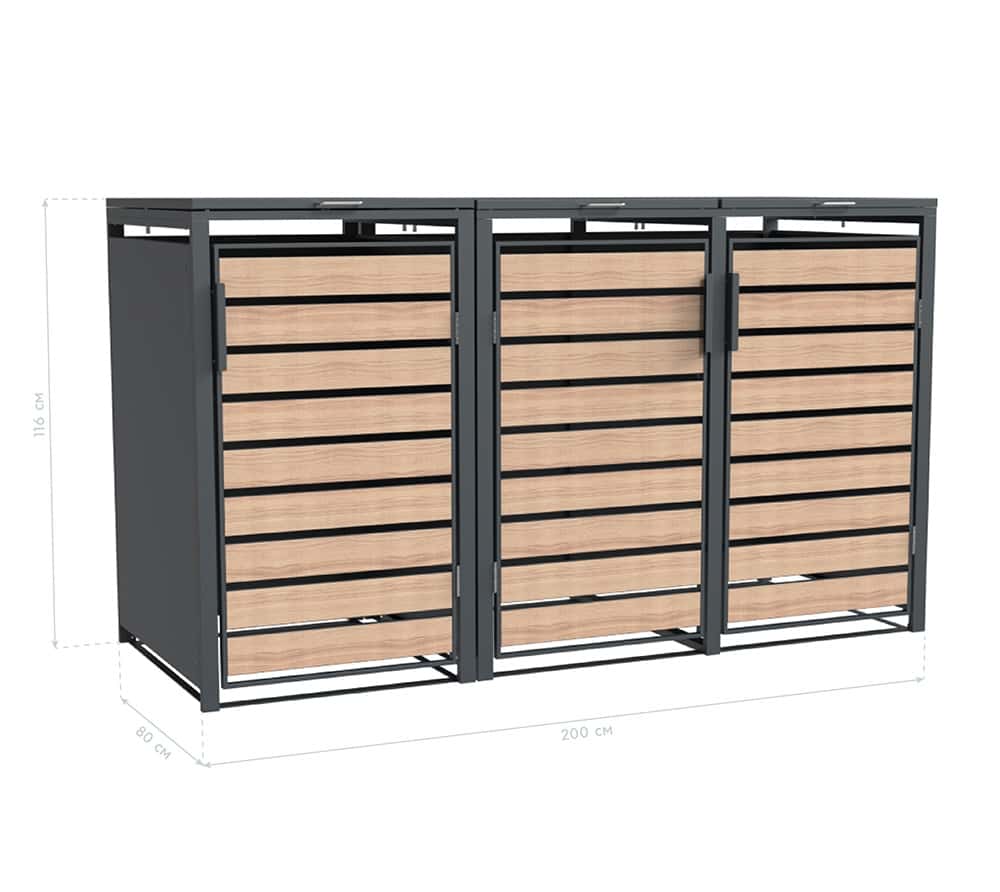 4gardenz® Premium Kliko Ombouw 3 bakken - Containerombouw - Grijs/Houtlook