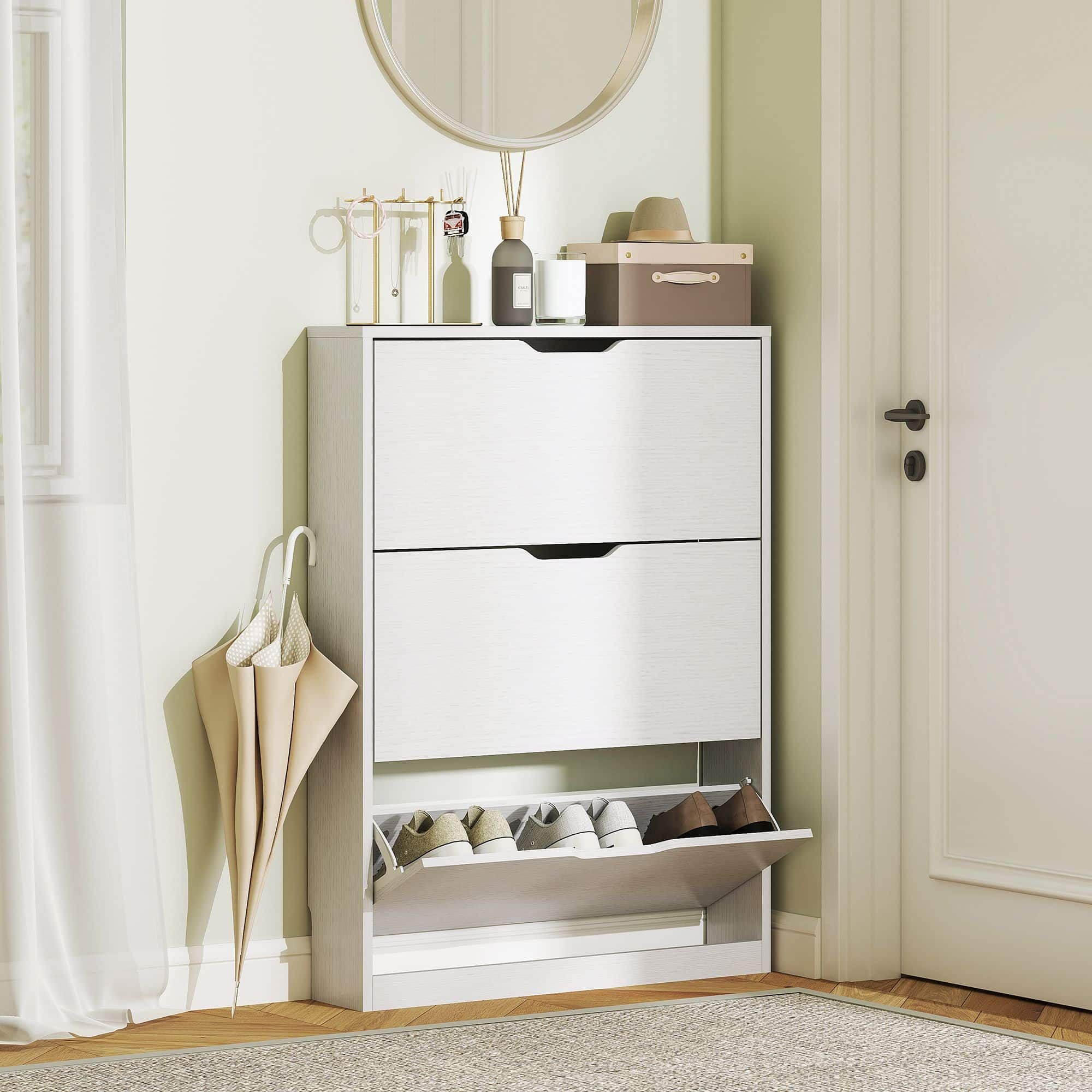 Schoenenkast 3-vaks voor 12 Paar Schoenen mt 47 - 17x80x108 cm - Wit