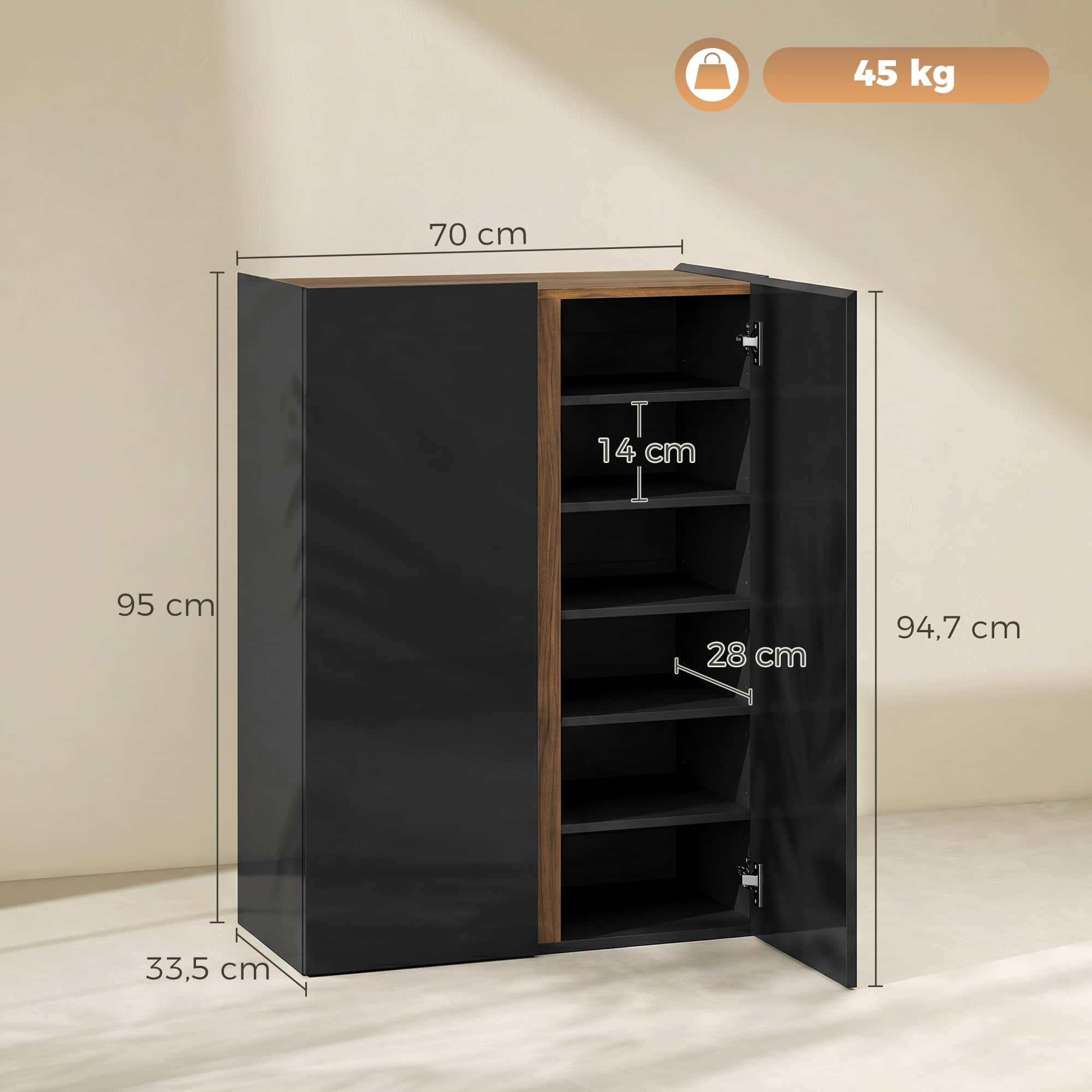 4goodz Schoenenkast - softclose - 6 niveaus 18 paar - hoogglans zwart