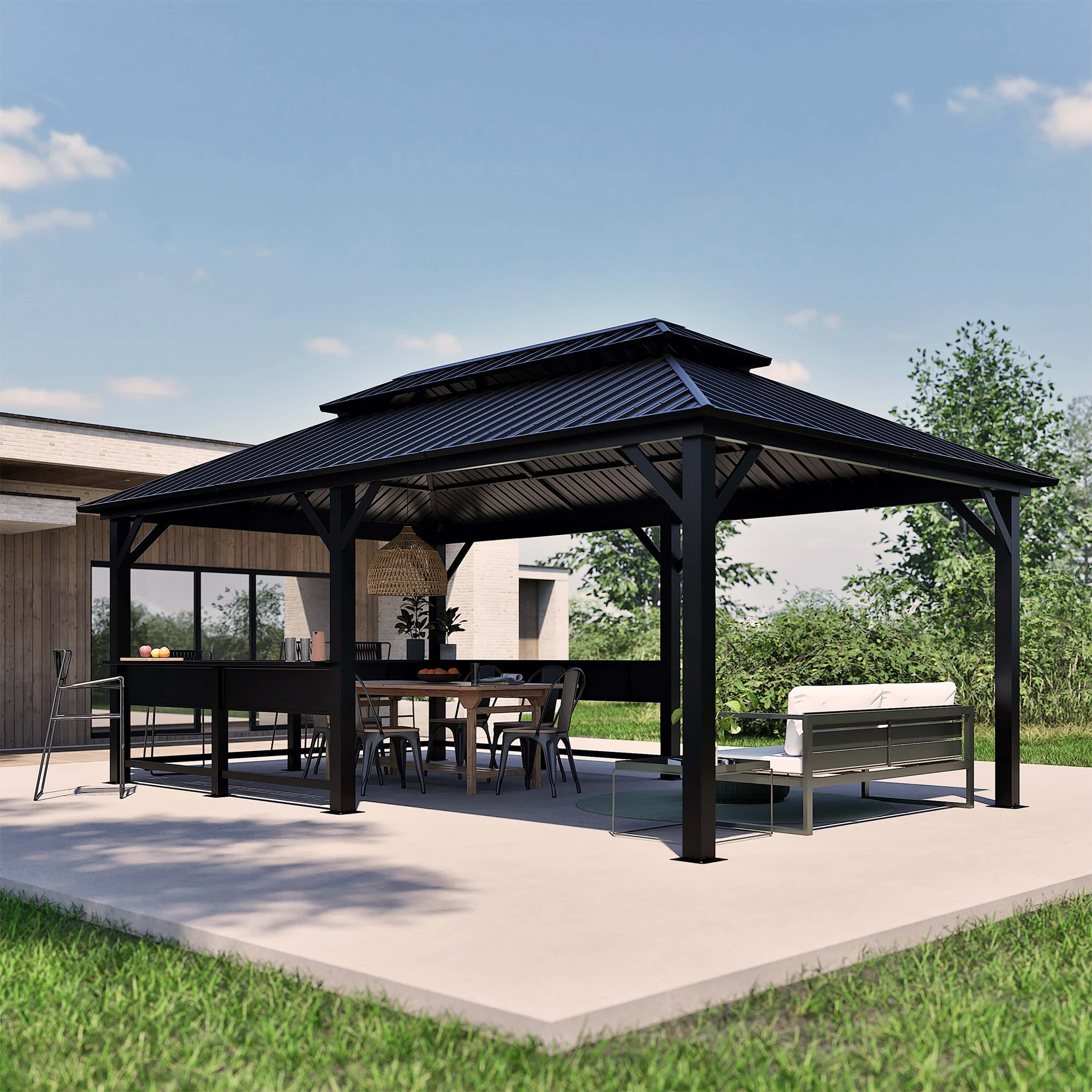 Sojag Bondi 1220 Metalen Paviljoen met Vast dak - 3,5 x 6 m - Zwart Sojag Bondi 1220 Metalen Paviljoen met Vast dak - 3,5 x 6 m - Zwart