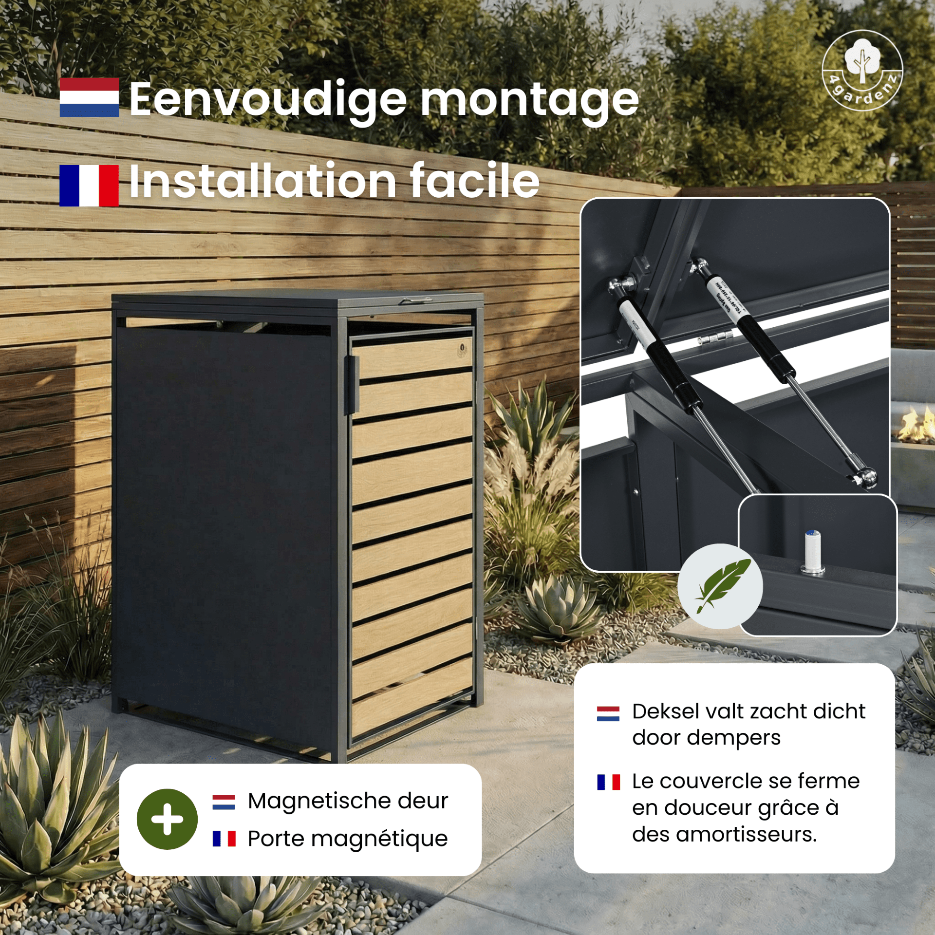 4gardenz® Premium Kliko Ombouw 3 bakken - Containerombouw - Grijs/Houtlook