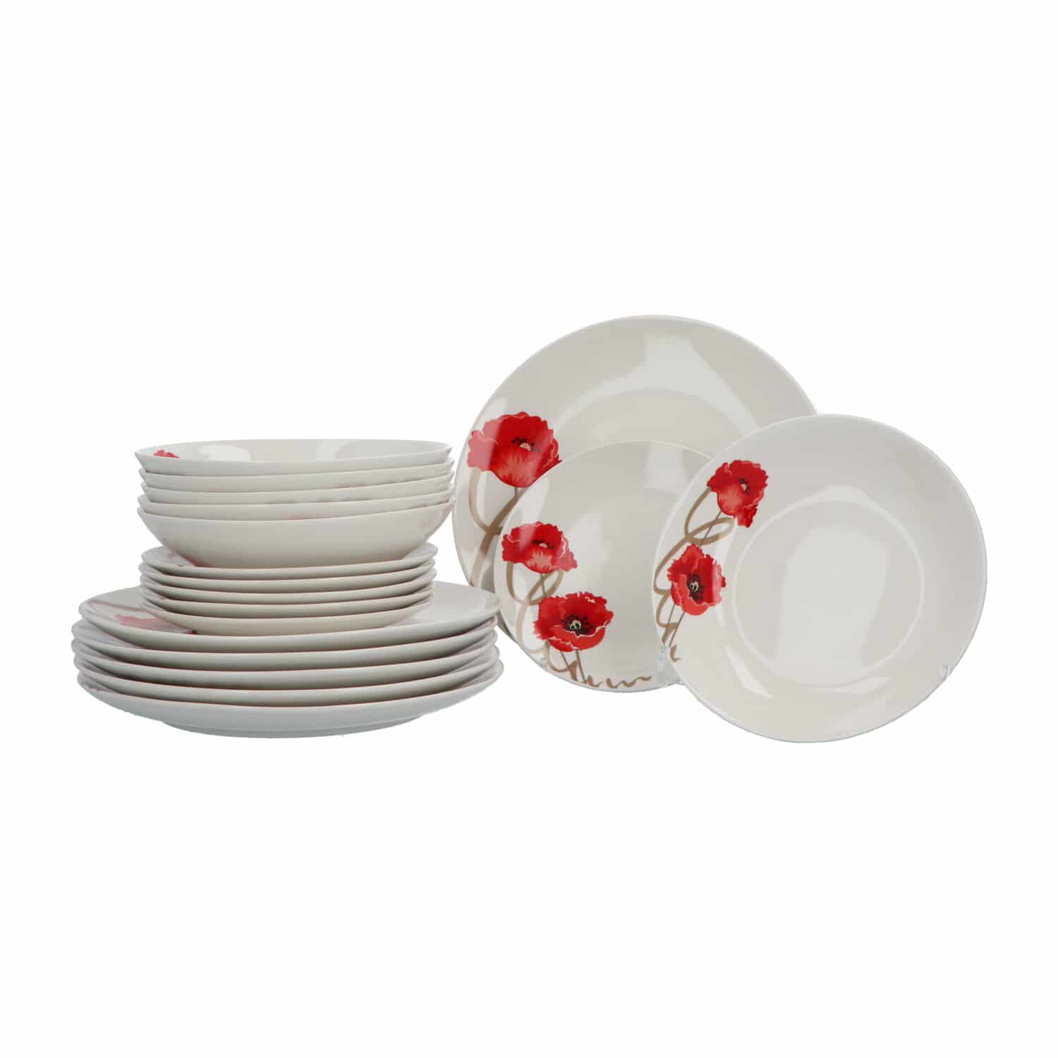 Maxime Home Klaproos servies 6 persoons 18 delig - Wit/Rood