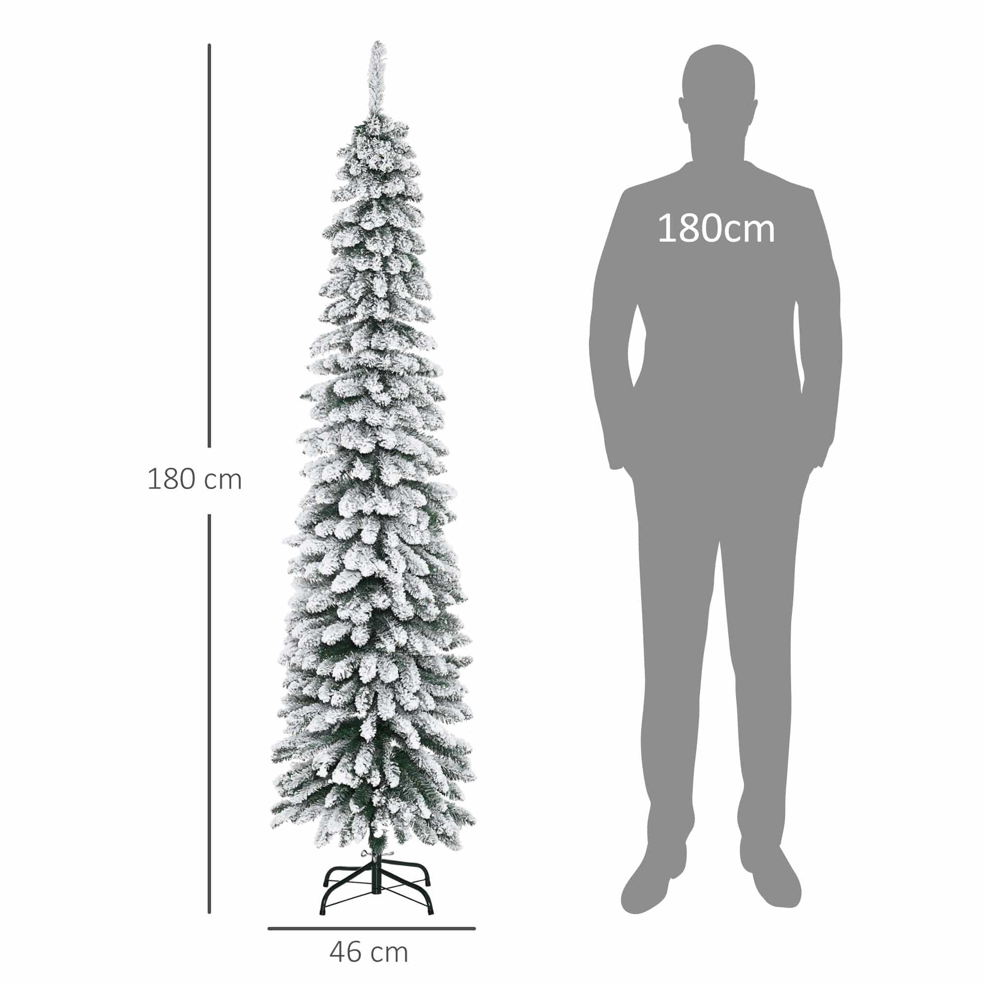 Homcom Kerstboom Smal met Sneeuw - incl. standaard 180 cm - Wit/Groen