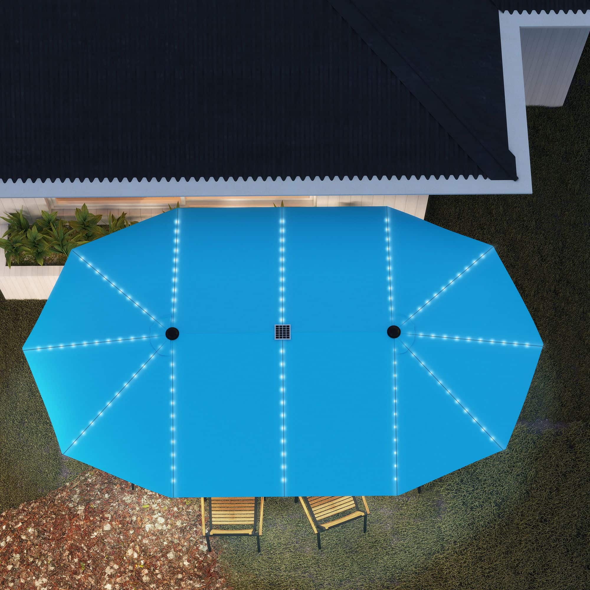 4goodz LED Duo-parasol XL 451x267 cm met LED verlichting - Blauw