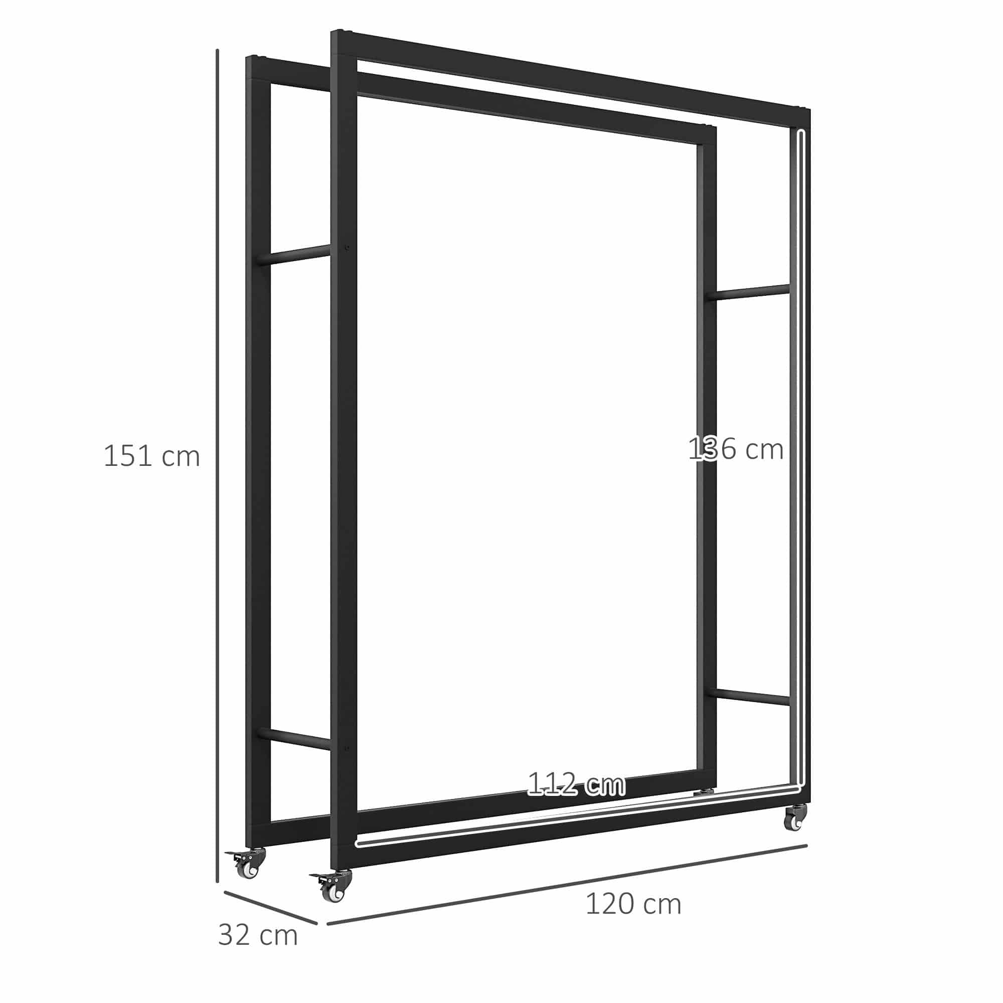 4goodz Outsunny Houtopslag 120 cm Houtrek met Wielen - Zwart