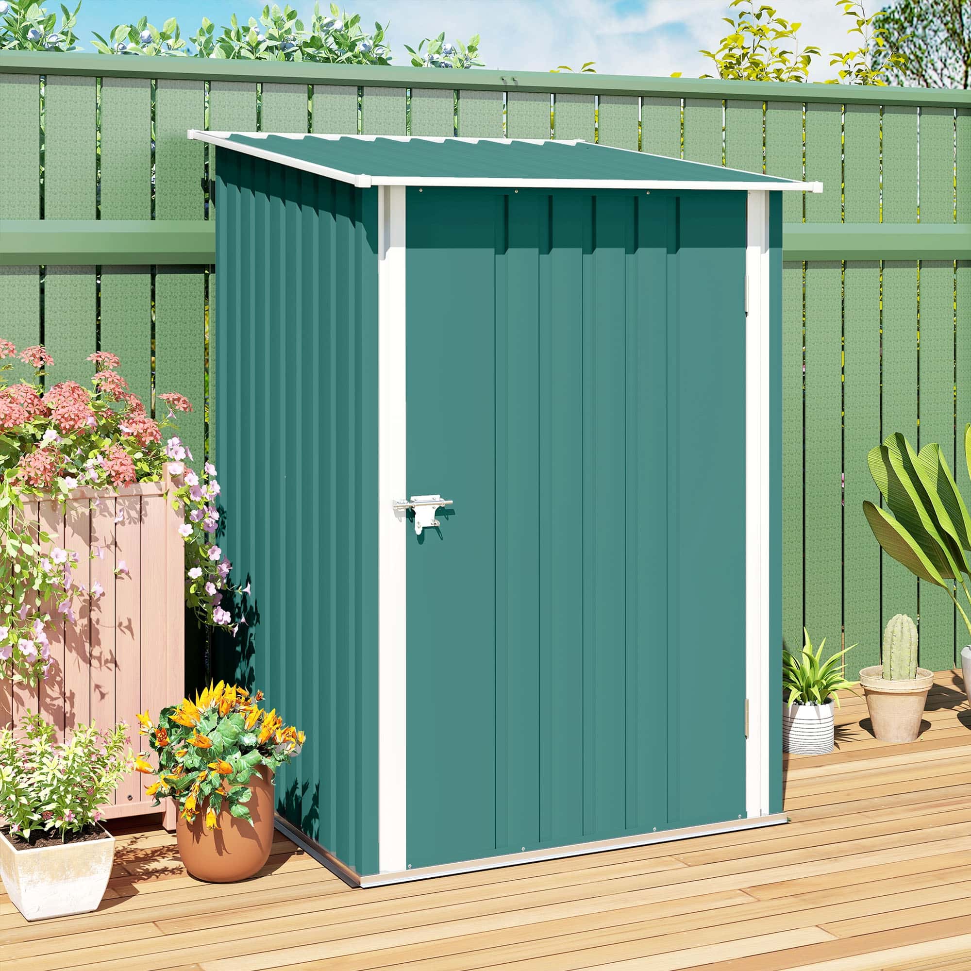 4goodz Metalen Tuinschuur - met schuin dak - 100x103x160 cm - groen
