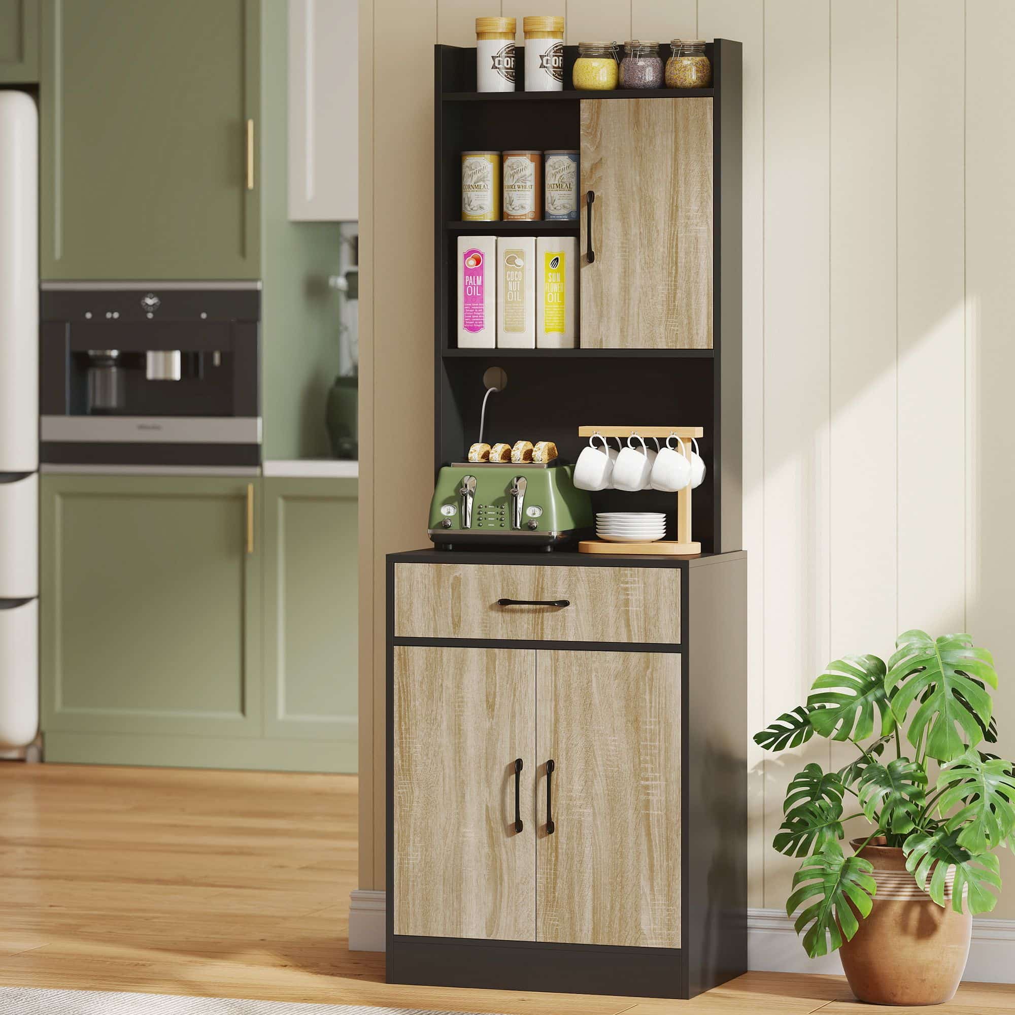 Grote Keukenkast met 1 lade en 3 kastdeuren - Bruin/Zwart