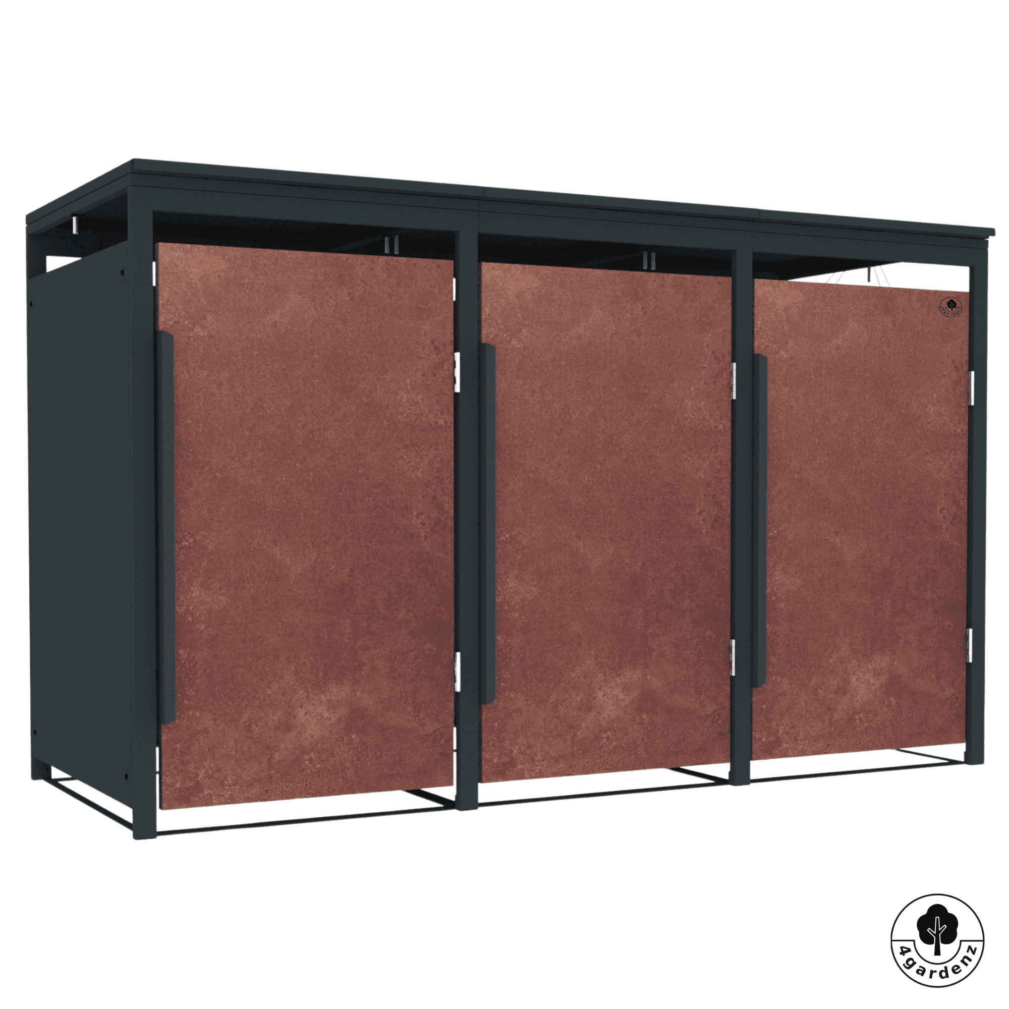 4gardenz® Slimline Kliko Containerombouw 3 Afvalbakken - Antraciet/Cortenstaal Roest-look
