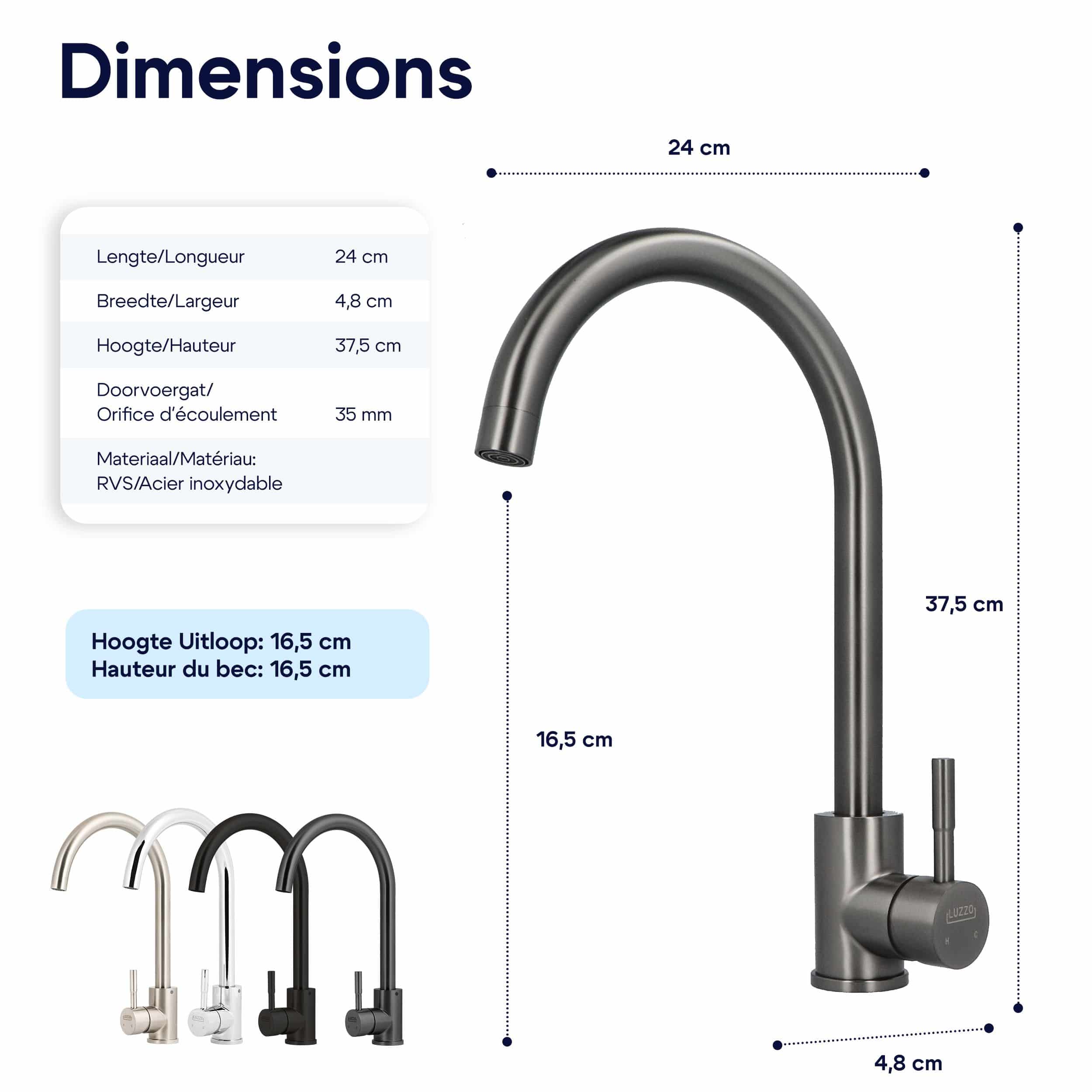 Luzzo® Lesina Keuken mengkraan Gun Metal – hoog model ronde uitloop - 100% roestvrij staal (RVS) - strak modern design Luzzo® Lesina Keuken mengkraan Gun Metal – hoog model ronde uitloop - 100% roestvrij staal (RVS) - strak modern design