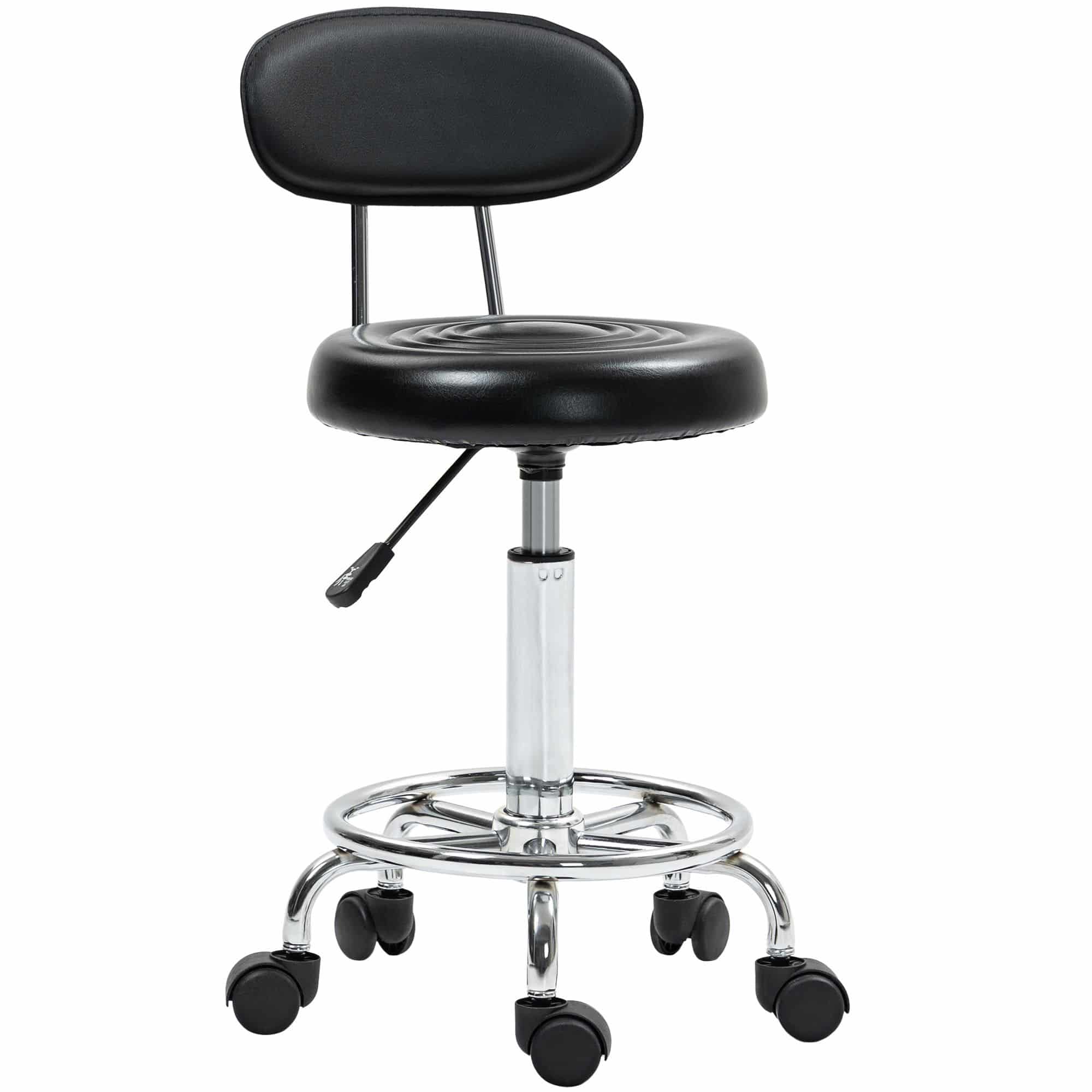 Ergonomische Rolkruk met Rugleuning in Hoogte Verstelbaar - Zwart