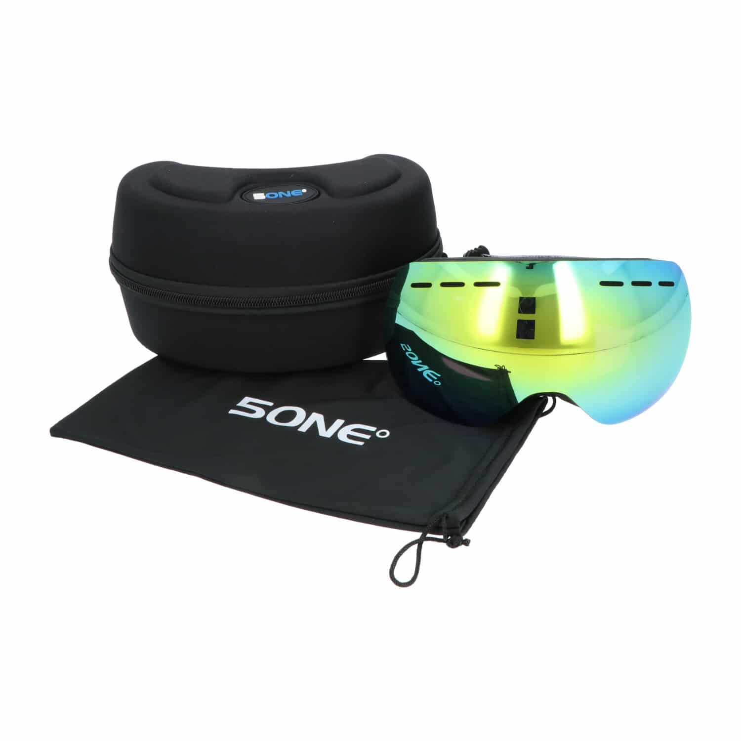 5one® Alpine 1 Gold anti-condens Skibril met hardcase - Zwart frame