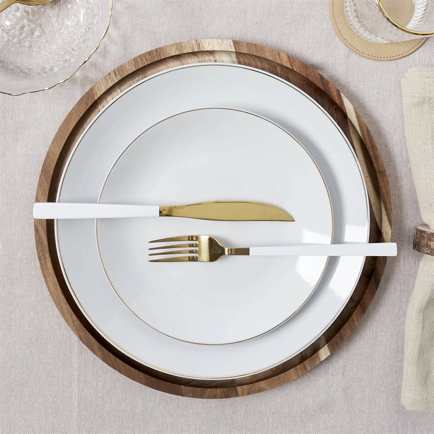 4goodz Set van 6 Classic Porselein Dinerborden 27 cm - Wit Goud rand