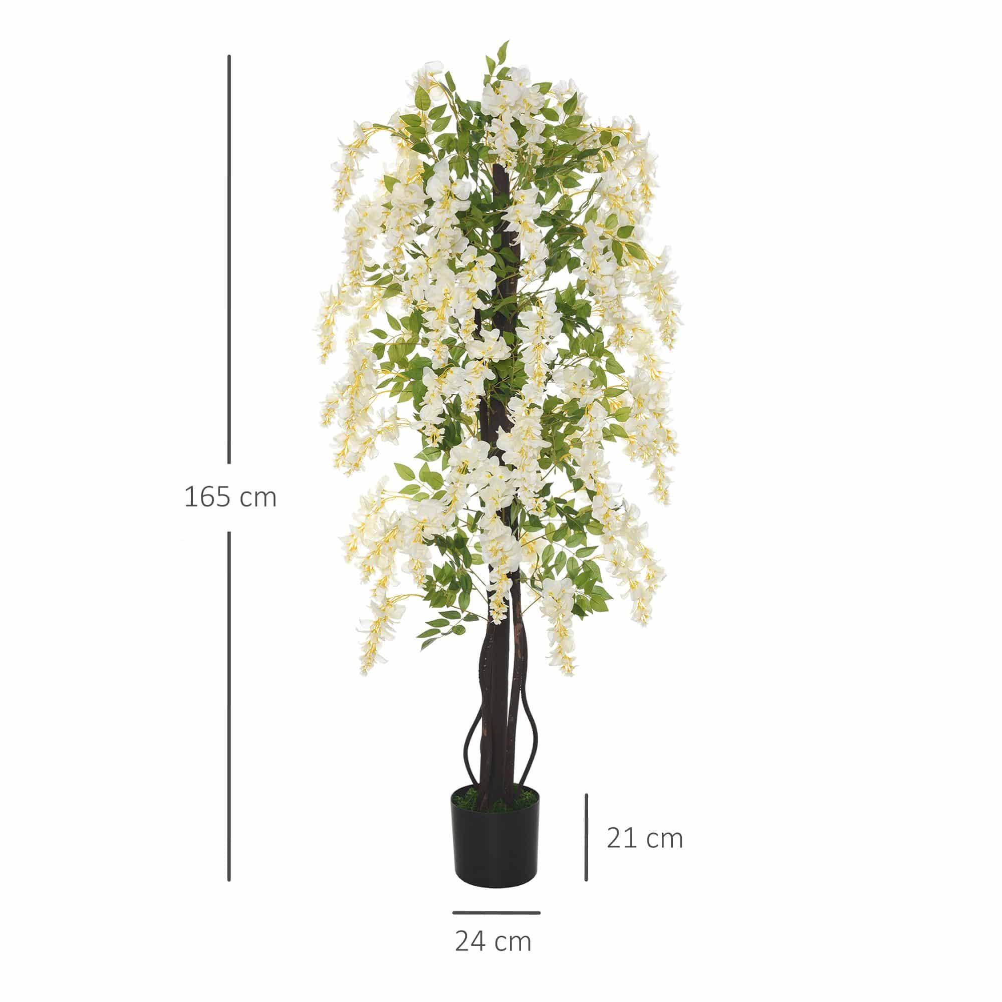 Kunstplant Blauwe Regen in witte uitvoering 165 cm in pot - Wit