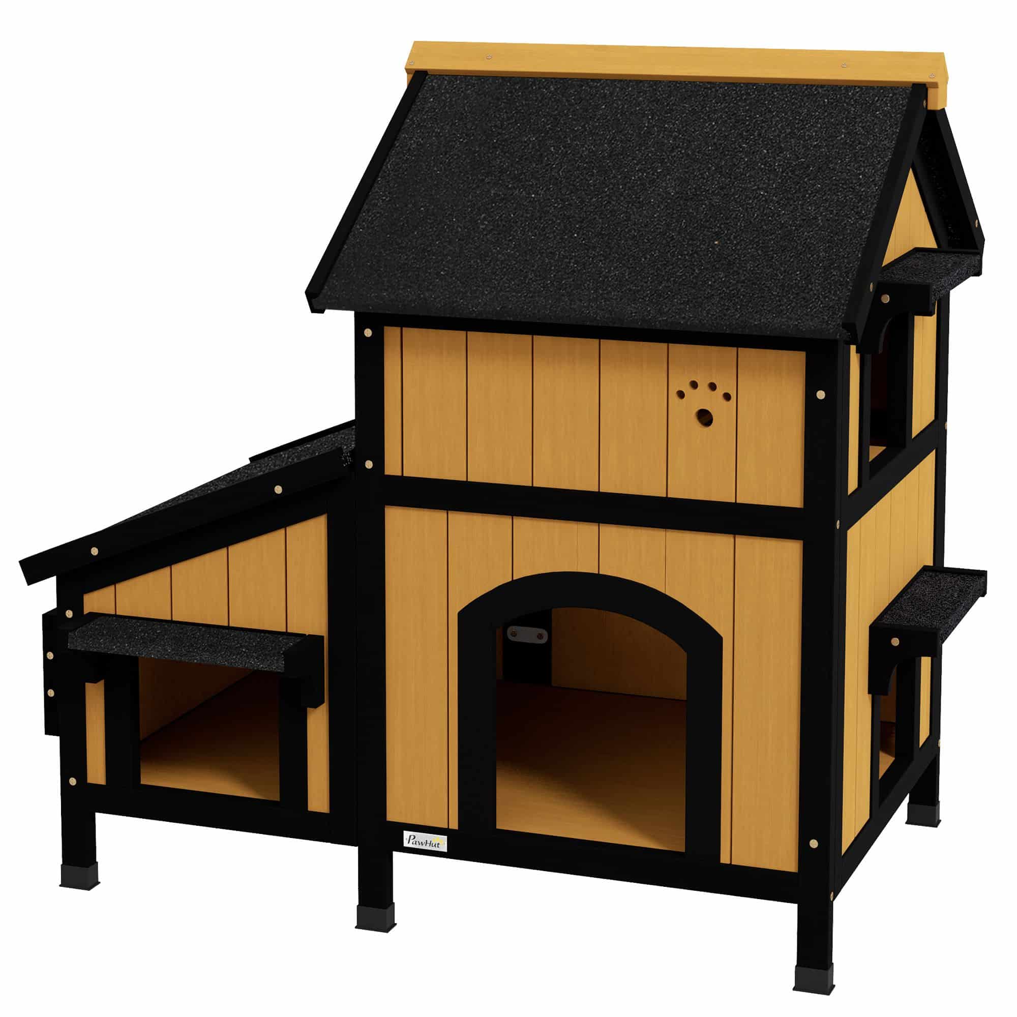 Kattenhuis Kattenhut met Bloembak - 96x65x85 cm - Geel + Zwart Kattenhuis Kattenhut met Bloembak - 96x65x85 cm - Geel + Zwart
