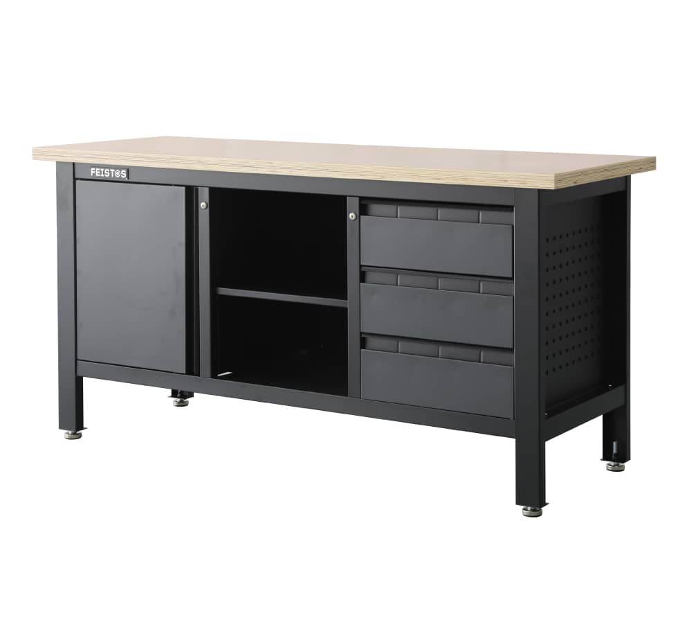 Feistos Werkbank Heros 1 inclusief geperforeerde wand 169x60x87cm - Antraciet/zwart