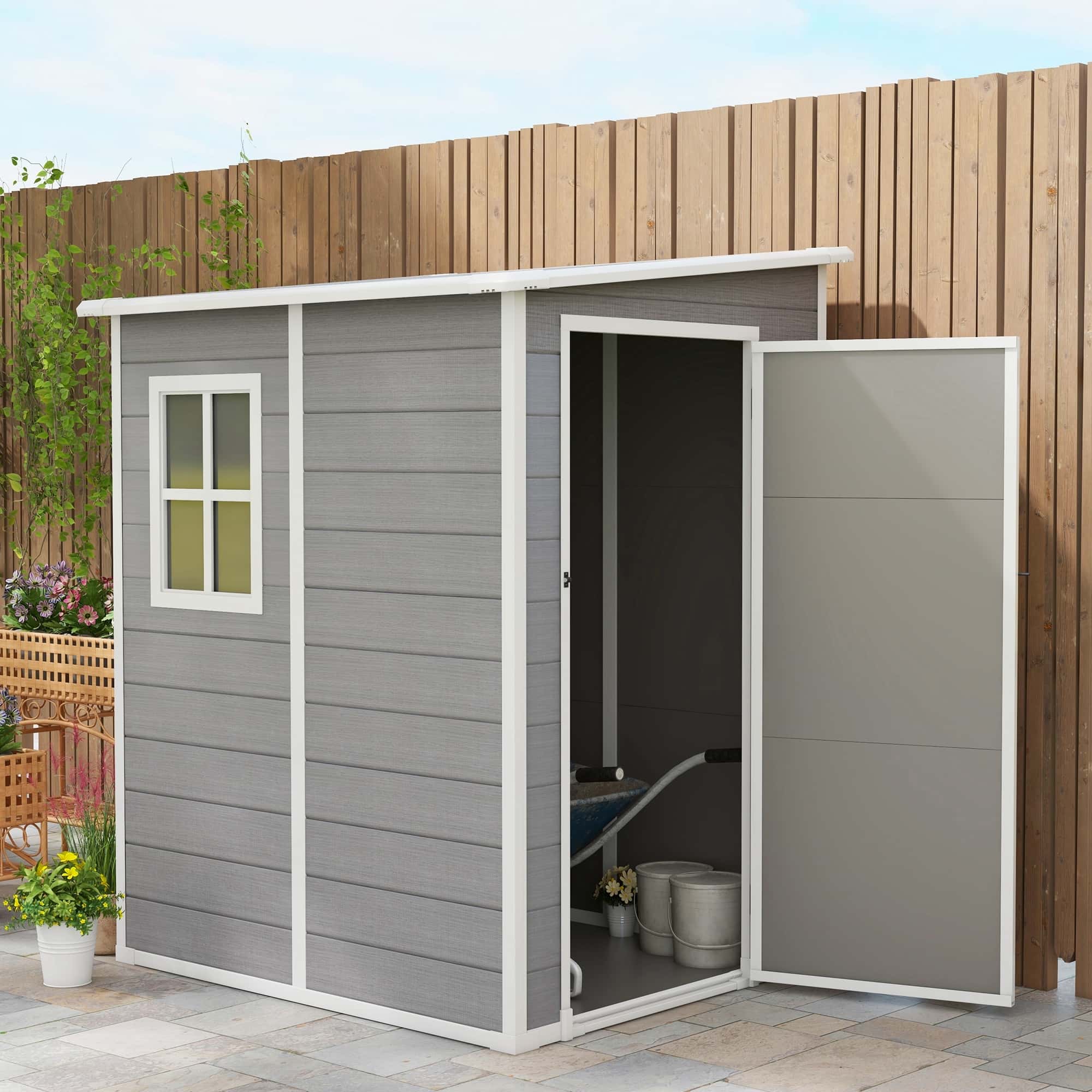 4goodz Aluminium Aanbouw Tuinschuur - 122x149x192/177 cm - Grijs/Wit