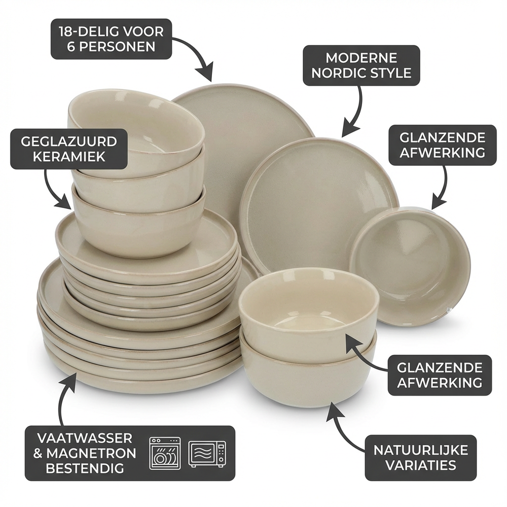 6 persoons 18-delig servies Terre Beige Geglazuurd Keramiek
