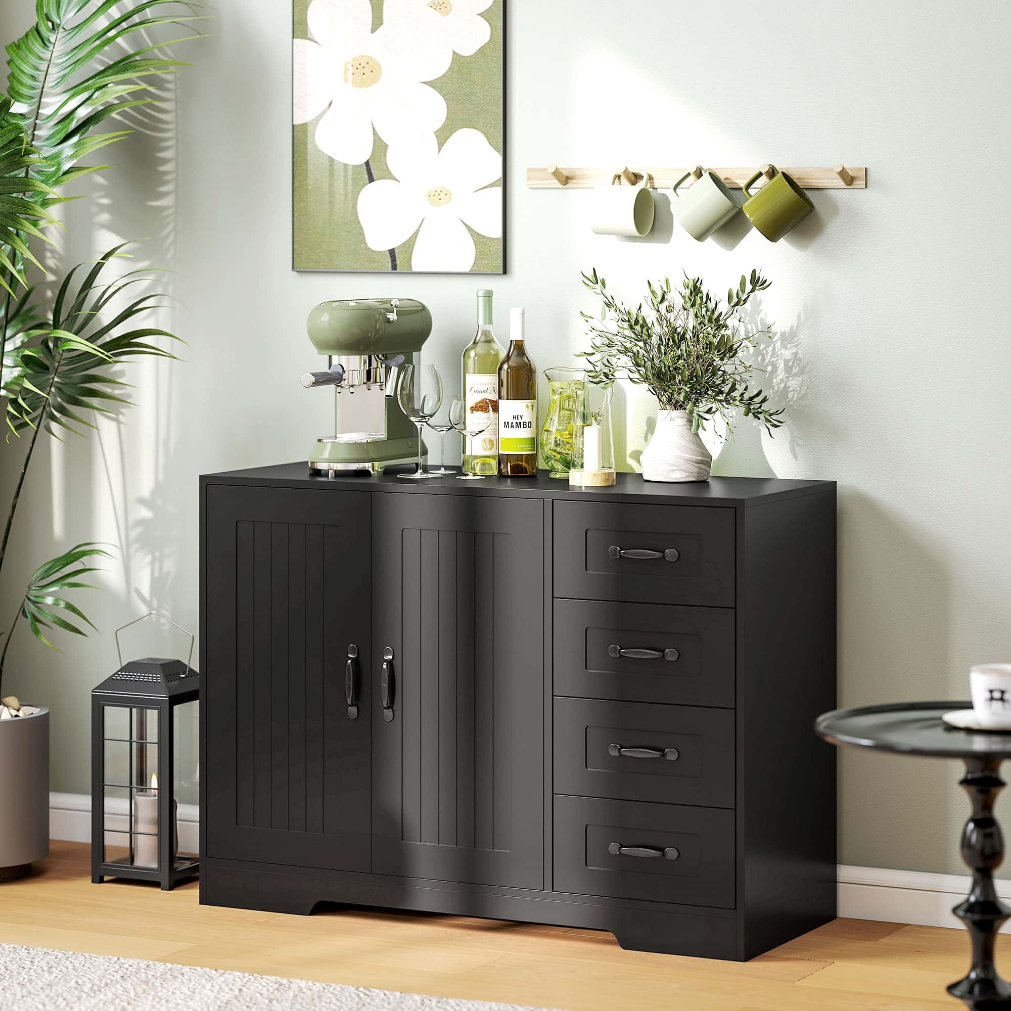 4goodz Dressoir met 4 Lades en 2 deurtjes 40x105x76 cm - Zwart