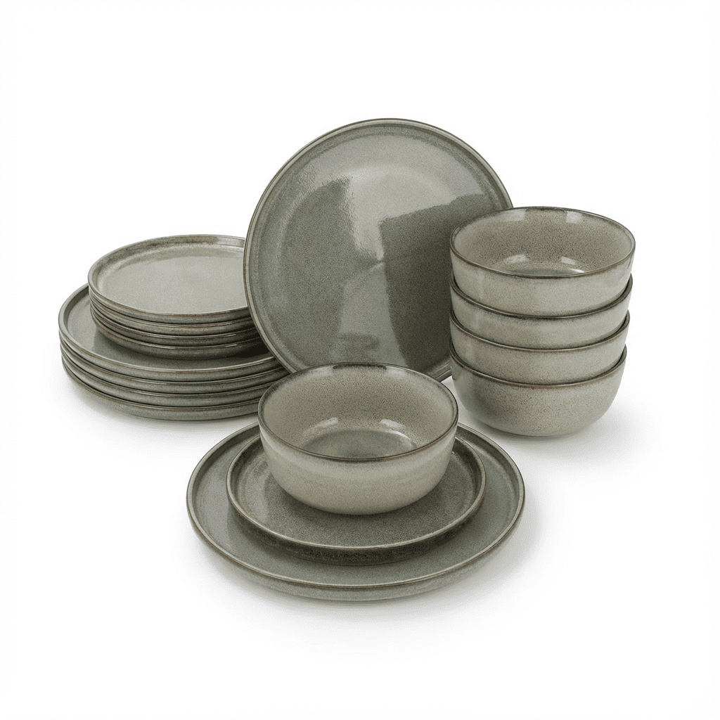 6 persoons 18-delig Serviesset Terre Zand Geglazuurd Keramiek - Grijs 6 persoons 18-delig Serviesset Terre Zand Geglazuurd Keramiek - Grijs